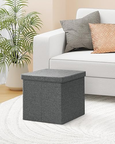 Miniatura 20 de B FSOBEIIALEO - Reposapiés otomano plegable de lino con espacio de almacenamiento, también utilizable como mesa de café Rectángulo