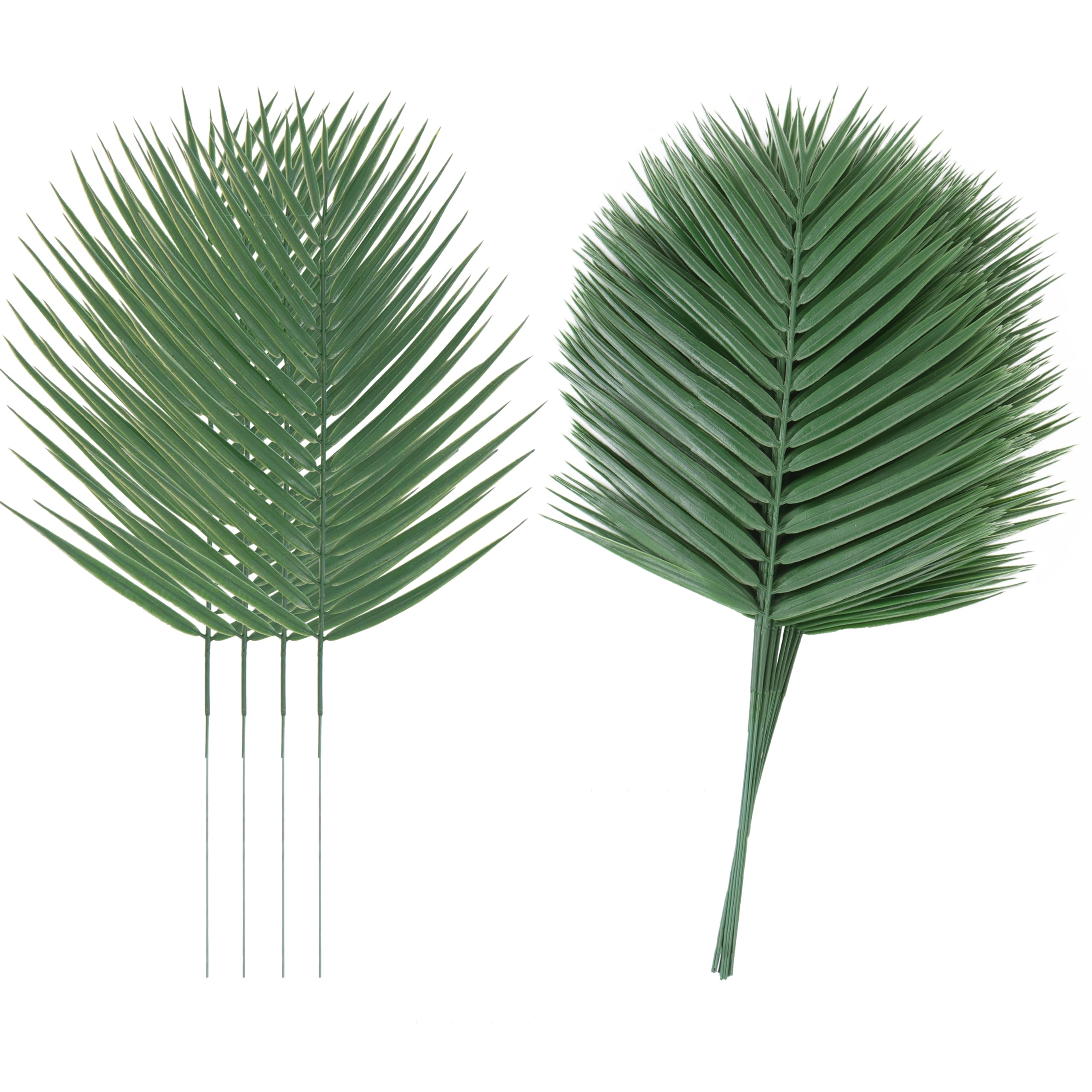 Abzo 20 Pcs Artificial Palm Leaves Stems Greenery Tropical Palm Leaves Faux Monstera Leaves Plant for Palm Sunday Flower Arrangement Home Kitchen Party Table Decor, Wedding Birthday Theme Parties.