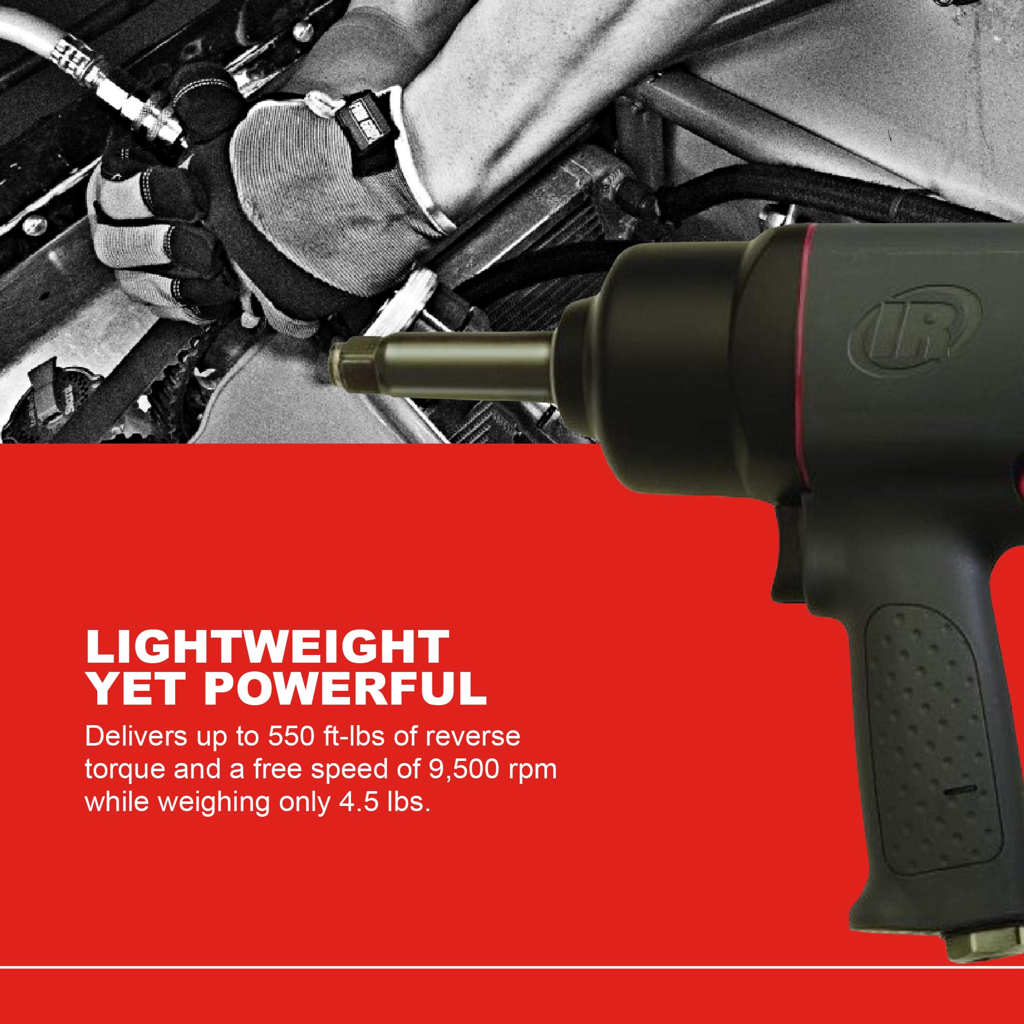 Ingersoll Rand 2130-2 klucz udarowy 1/2" z rozszerzonym kowadłem 5 cm, maksymalny moment obrotowy 168 m, 9500 obr./min, wytrzymały, lekki, do wymiany opon, naprawa automatyczna, czarny