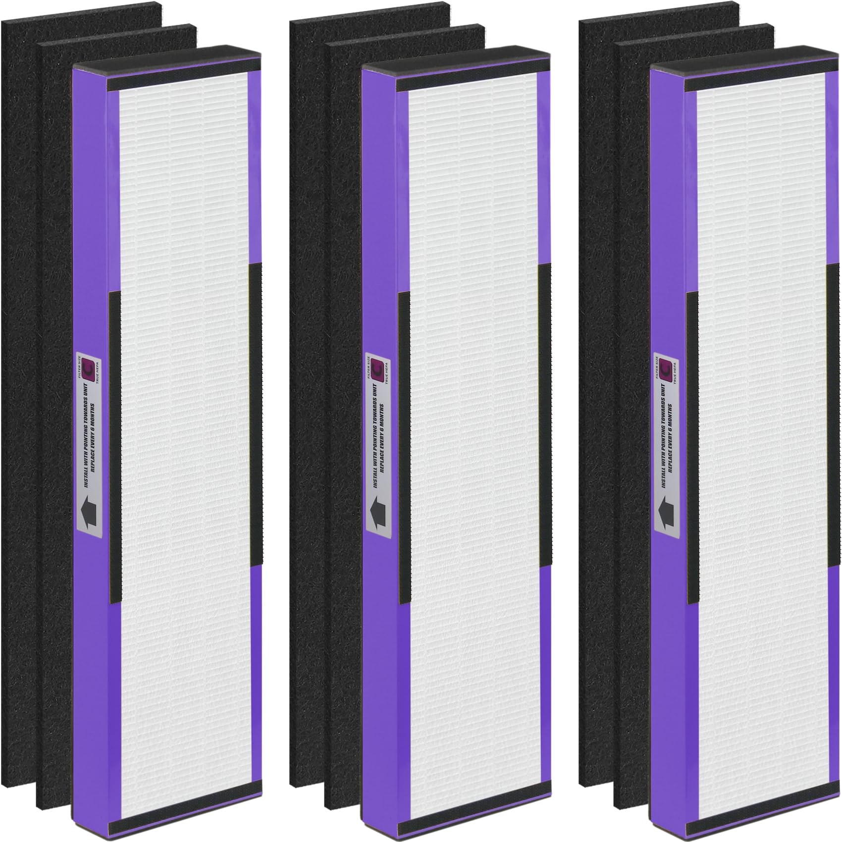 FLT5250PT Combo Pack Replacement Filter C Compatible with Germ-Guardian AC5000, AC5000E, AC5250PT, AC5350B, AC5350BCA, AC5350W, AC5300B Air Purifiers, 3 HEPA Filter and 6 Pre-Filters, Purple