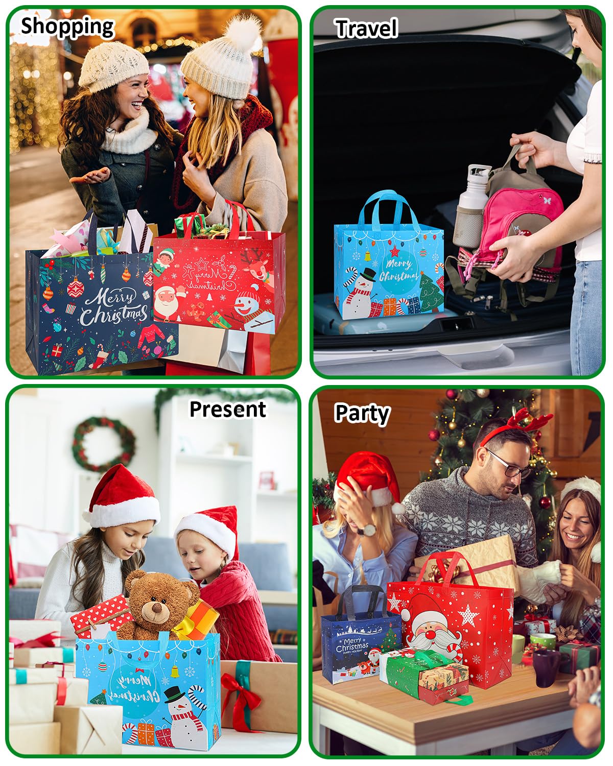 Bolsas de regalo de Navidad, 8 bolsas de Navidad con asas, bolsa de regalo de Navidad reutilizable para envolver regalos, bolsas de compras de Navidad no tejidas resistentes, bolsas de recuerdos de