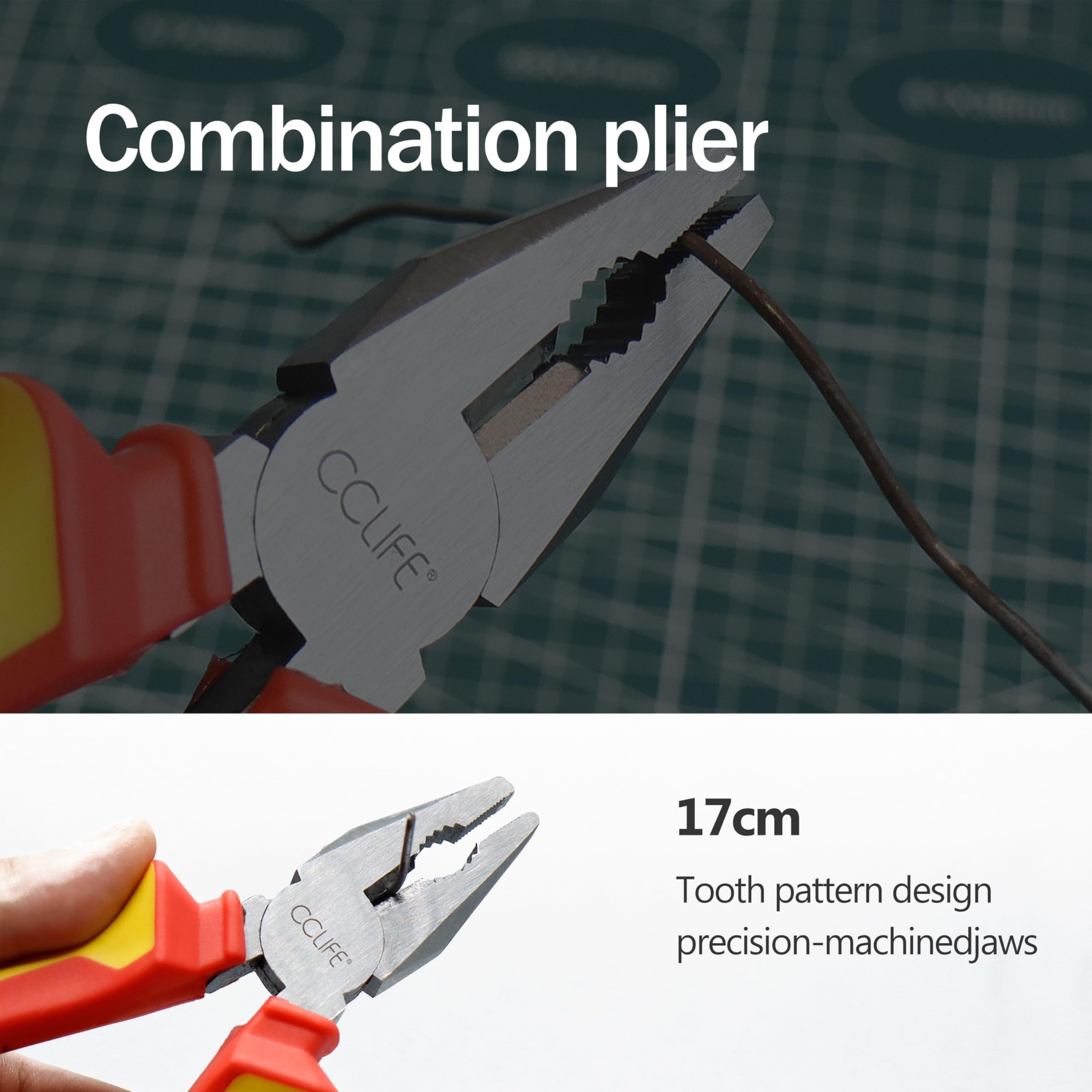CCLIFE Jeu de 4 Pinces,Pince Mmultiprise-Pince Coupante-Pince Universelle-Pince Bec Long avec Manche et Souple Outillage Professionnel | Avec pinces de 170/170/160/250 mm, poignées antidérapantes et sac de rangement pratique