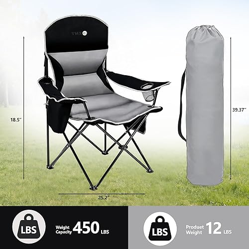 Miniatura 2 de XMT Reposabrazos extra anchos Silla plegable portátil con soporte para tazas, bolsa enfriadora, tela Oxford 600D resistente, soporta 450 libras,
