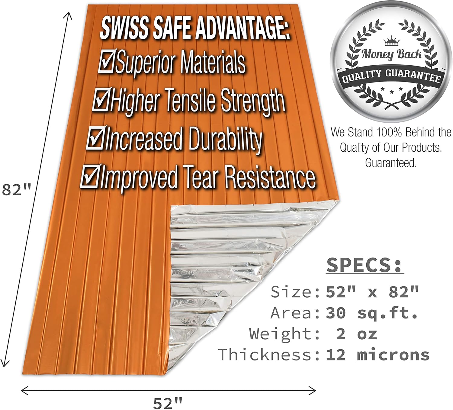 Swiss Safe Emergency Mylar Thermal Blankets + Bonus Gold Foil Space Blanket. Designed for NASA, Outdoors, Survival, First Aid, Orange, 4 Pack : Sports & Outdoors