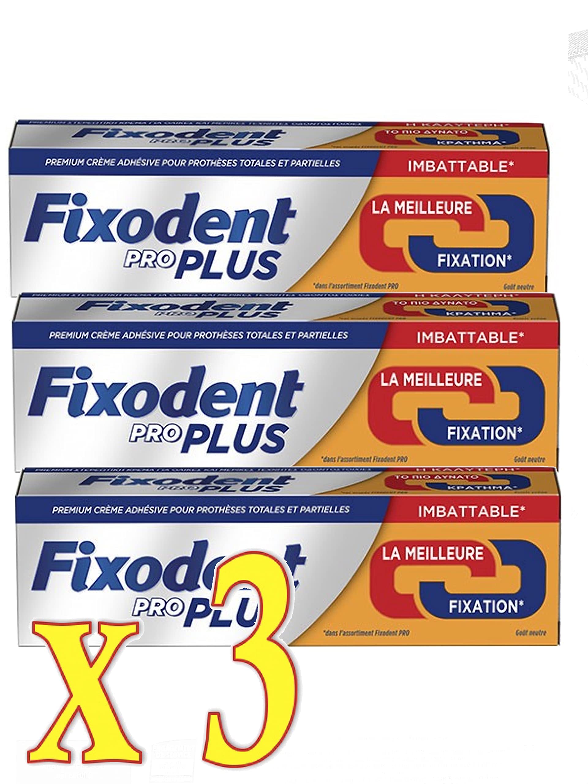 Fixodent - Fixodent Pro - Duo Action - Longue Durée - Plus Fort - Lot de 3 tubes
