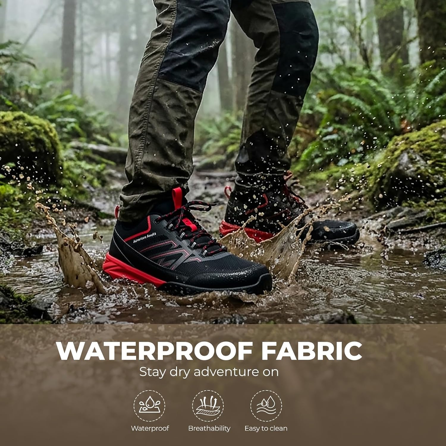Men's Wide Width Hiking Shoes Waterproof Low Top Trail Running Shoes Orthopedic Arch Support Non Slip Lightweight Outdoor Walking Sneakers