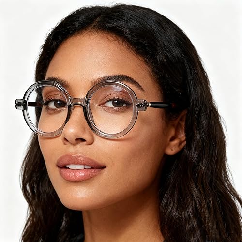 Miniatura 10 de bullabulling Lentes de lectura redondos retro para mujer, con bloqueo de luz azul, marcos de anteojos de gran tamaño, lente grande