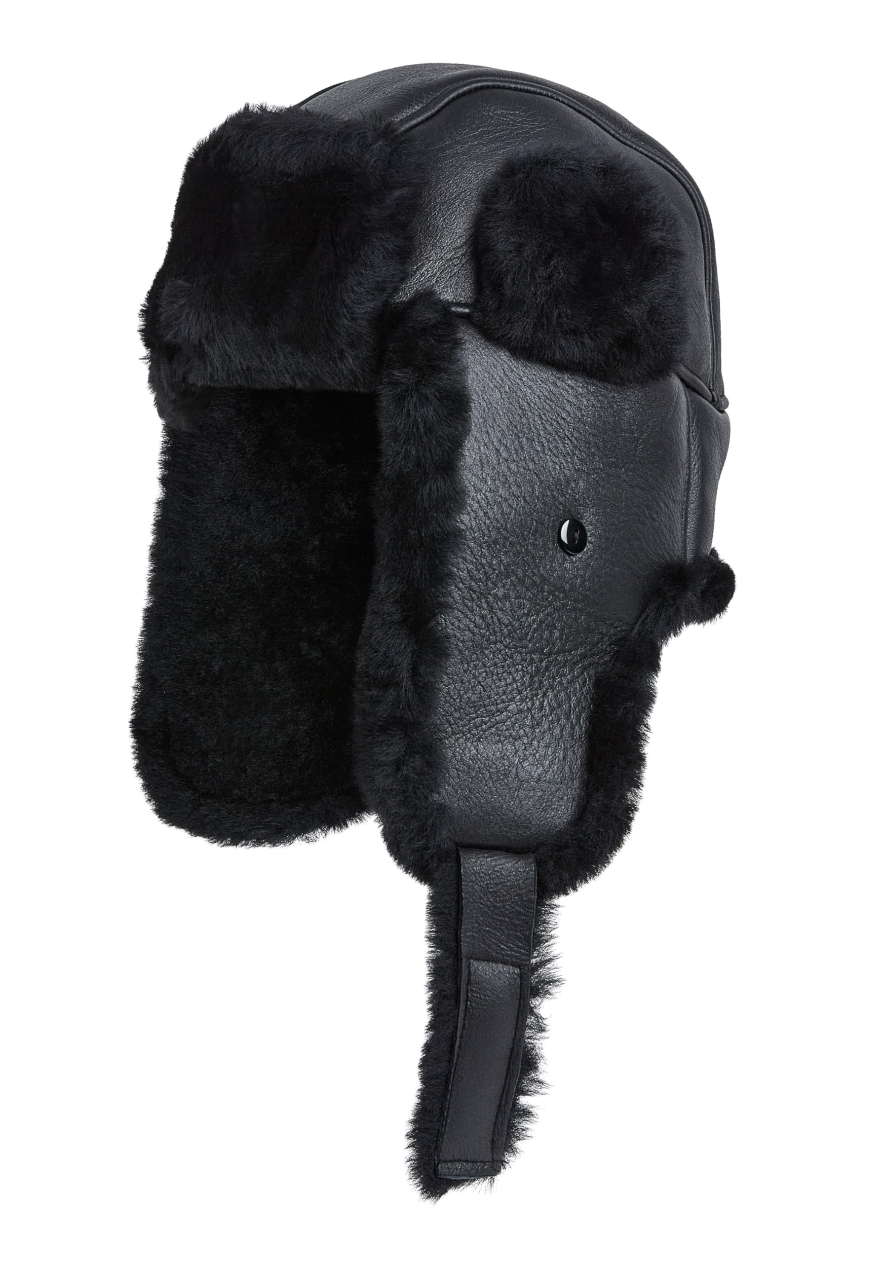 Unisex B3 Russian Ushanka RAF Aviator Shearling Sheepskin Leather Trapper Flying Hat Black