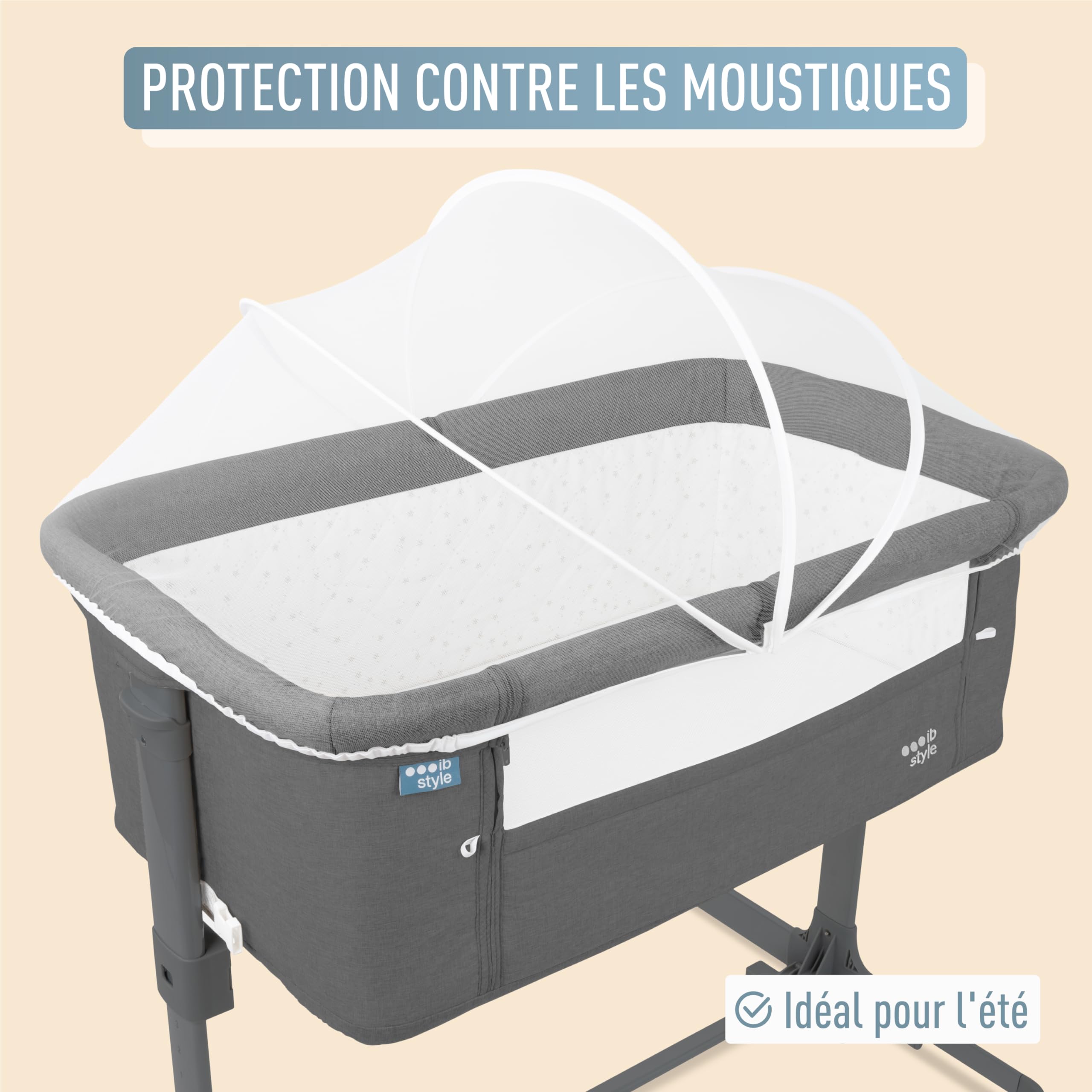 IB-Style Aluna 3-en-1 Berceau co-Dodo, lit de bébé, lit d'appoint, Matelas Moelleux, réglable en Hauteur sur 5 Niveaux, lit de Voyage avec Sac, Fonction balancelle, moustiquaire - Gris foncé