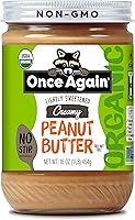 Vista 1 de Once Again Mantequilla de maní cremosa orgánica, sin agitación, ligeramente endulzada, tarro de 16 onzas