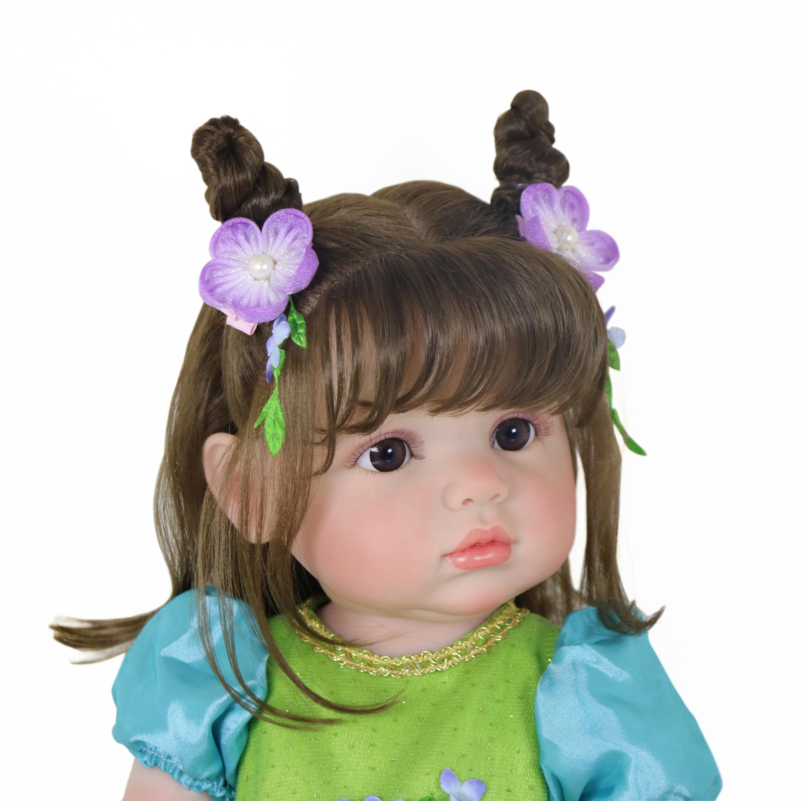 WAWA-HAOKEAI Blossom Belle – 22-Inch Realistic Reborn Baby Doll w/Brunette Hair, Brown Eyes & Full Vinyl Body – Hand-Painted Lifelike Skin – Includes