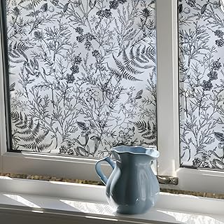 Flortlias Winter Translucent Stained Window Film, Non Adhesive Floral Window Decals, Glass Door Covering Clings for Home Decorative, 16.93