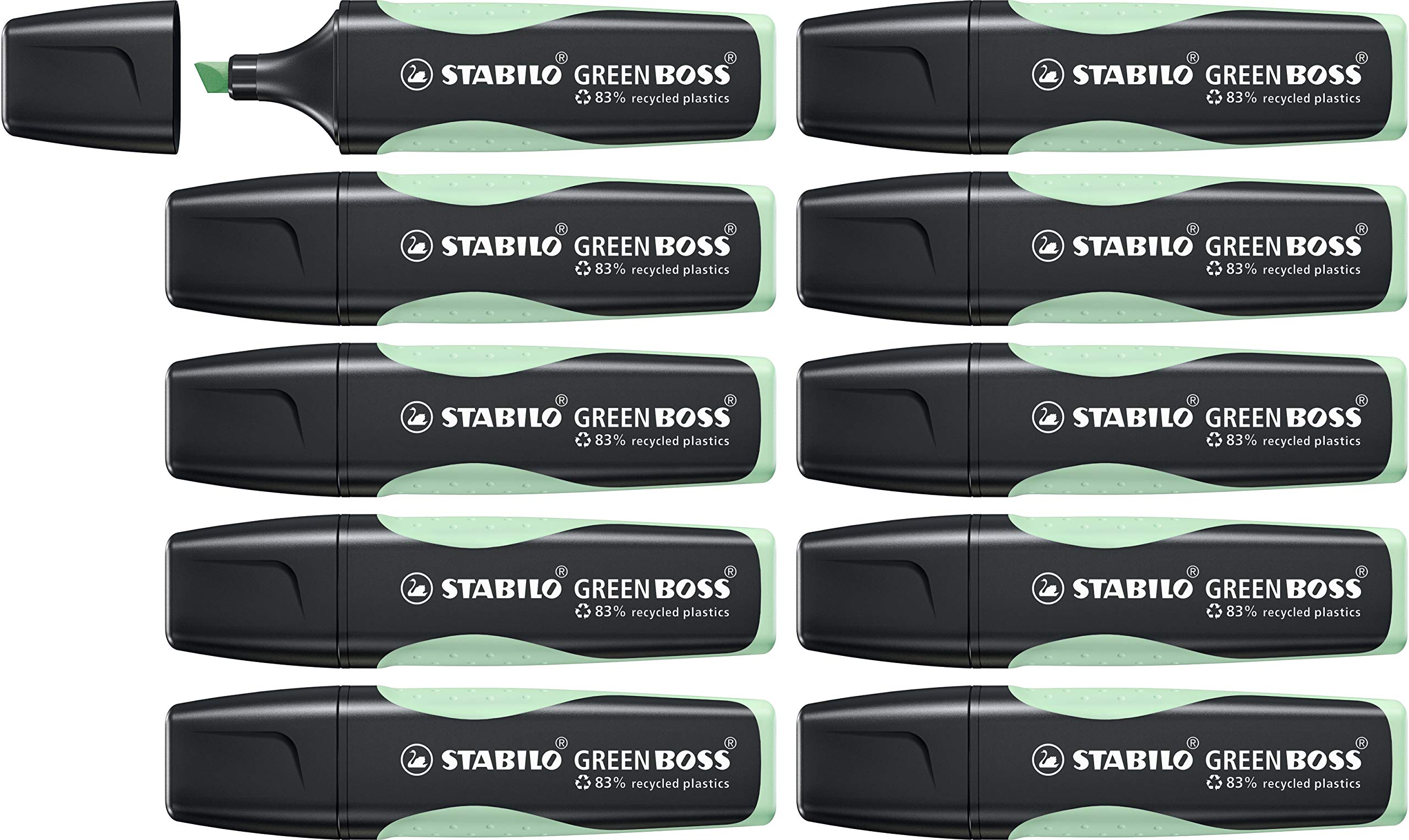 Marcador fluorescente ecológico STABILO GREEN BOSS Pastel - Caja con 10 unidades color verde menta
