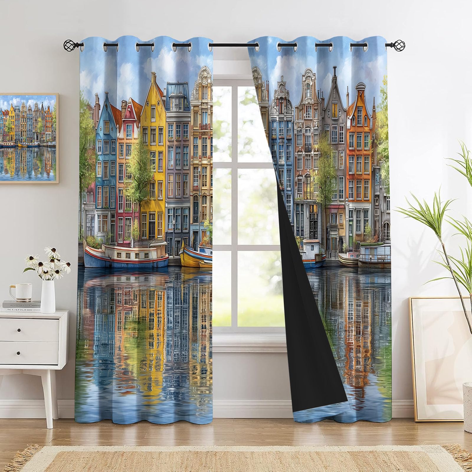 Rideau thermique isolant anti-lumière 110x215 cm à oeillets pour chambre et salon