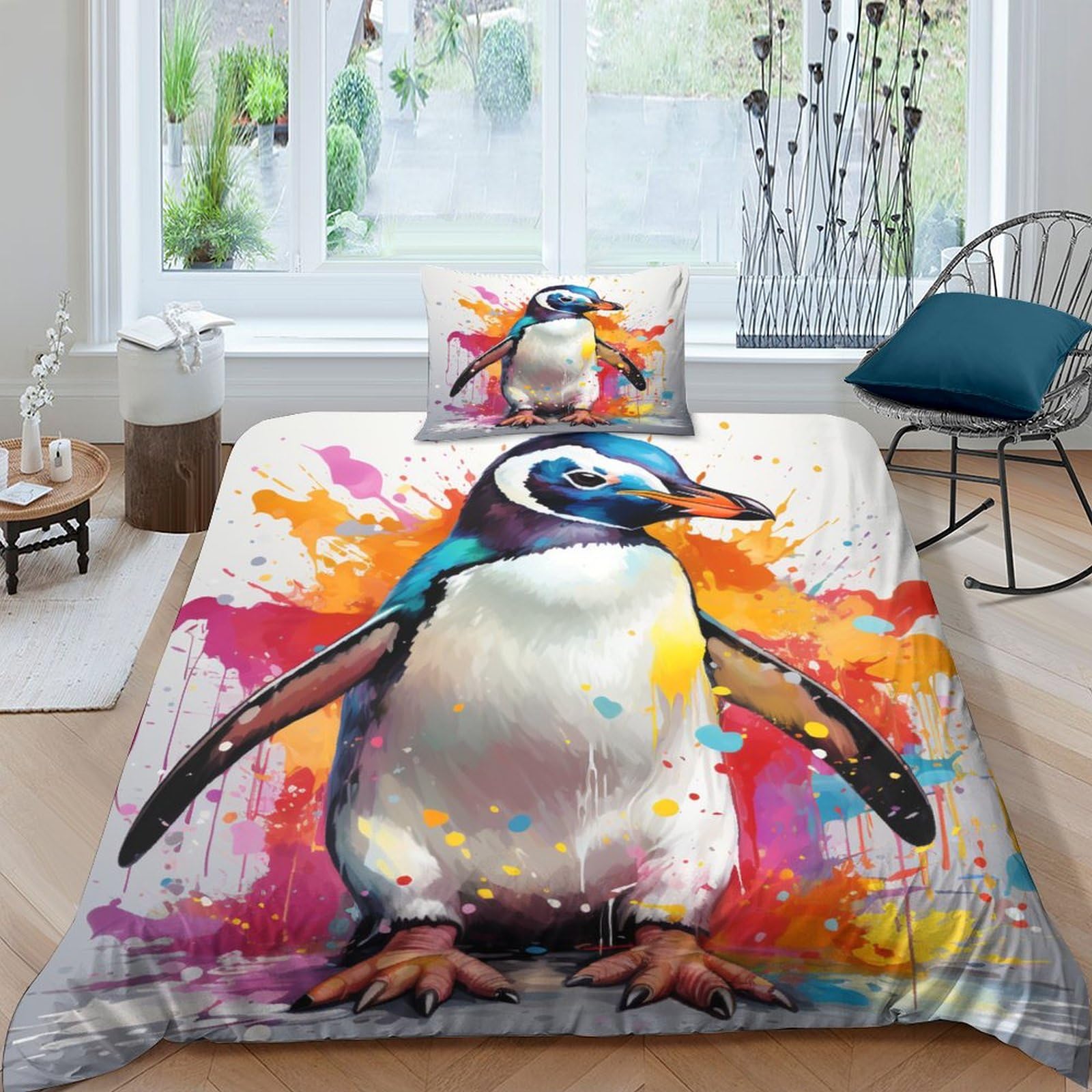 Housse de couette manchot 135x200cm en microfibre respirante pour lit une place enfant