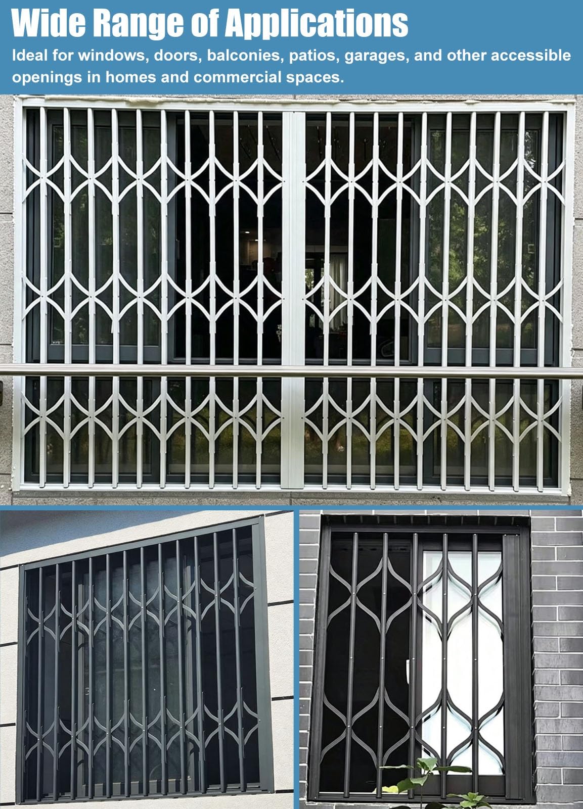 Rejas para Ventanas Barras de Seguridad Extensibles para Ventanas | Reja Plegable de Puerta y Ventana de Aluminio Altura de 60 80 100 120 150 200 210 cm, Protector Extensible Plegable de Ventan