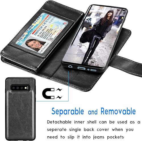 Miniatura 4 de Tekcoo Funda para Galaxy S10 Plus, para S10 Plus, funda de piel sintética, ranuras para tarjetas de crédito en efectivo de lujo, funda con tapa