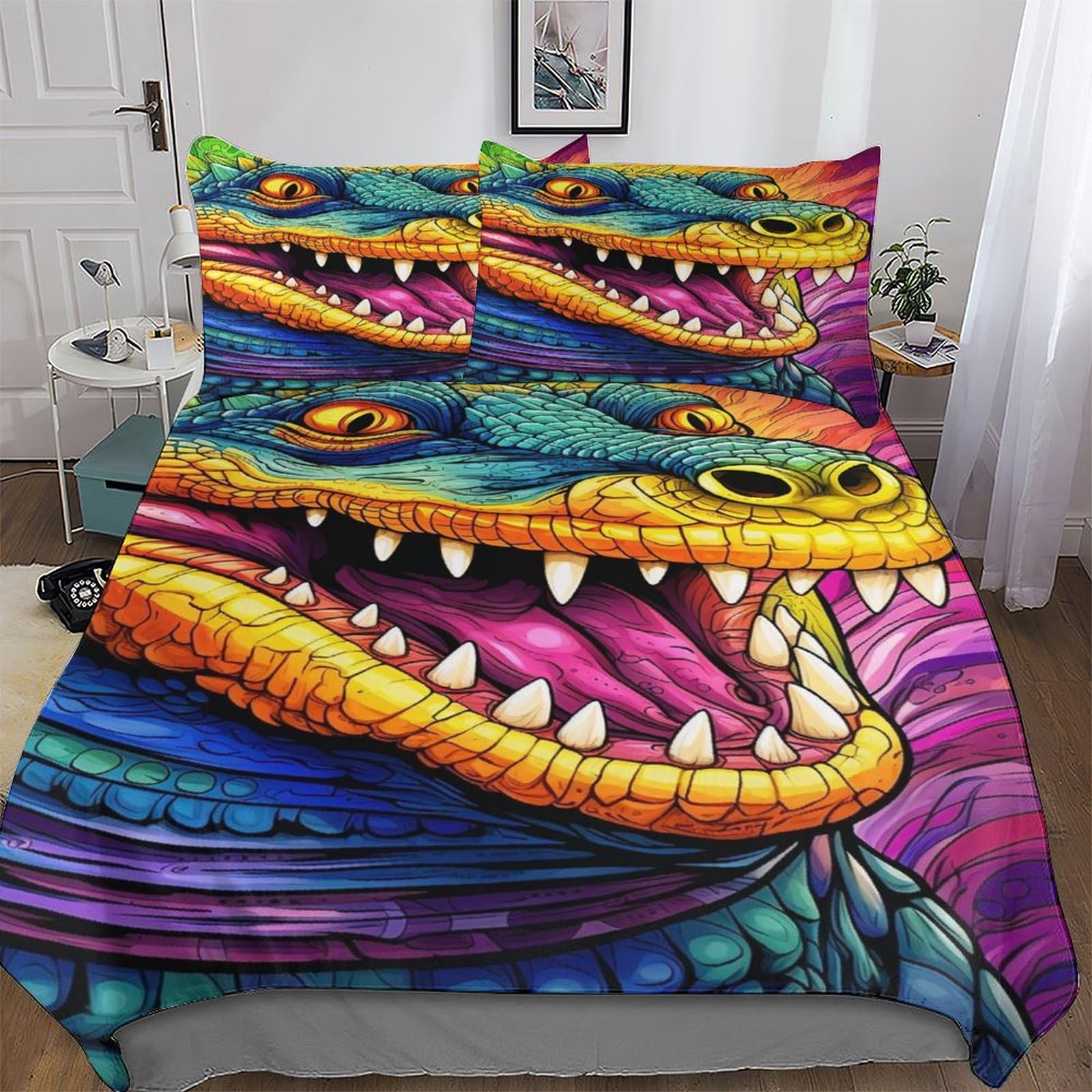 Housse de couette motif crocodile 3 pièces 220x240cm avec taies d'oreiller