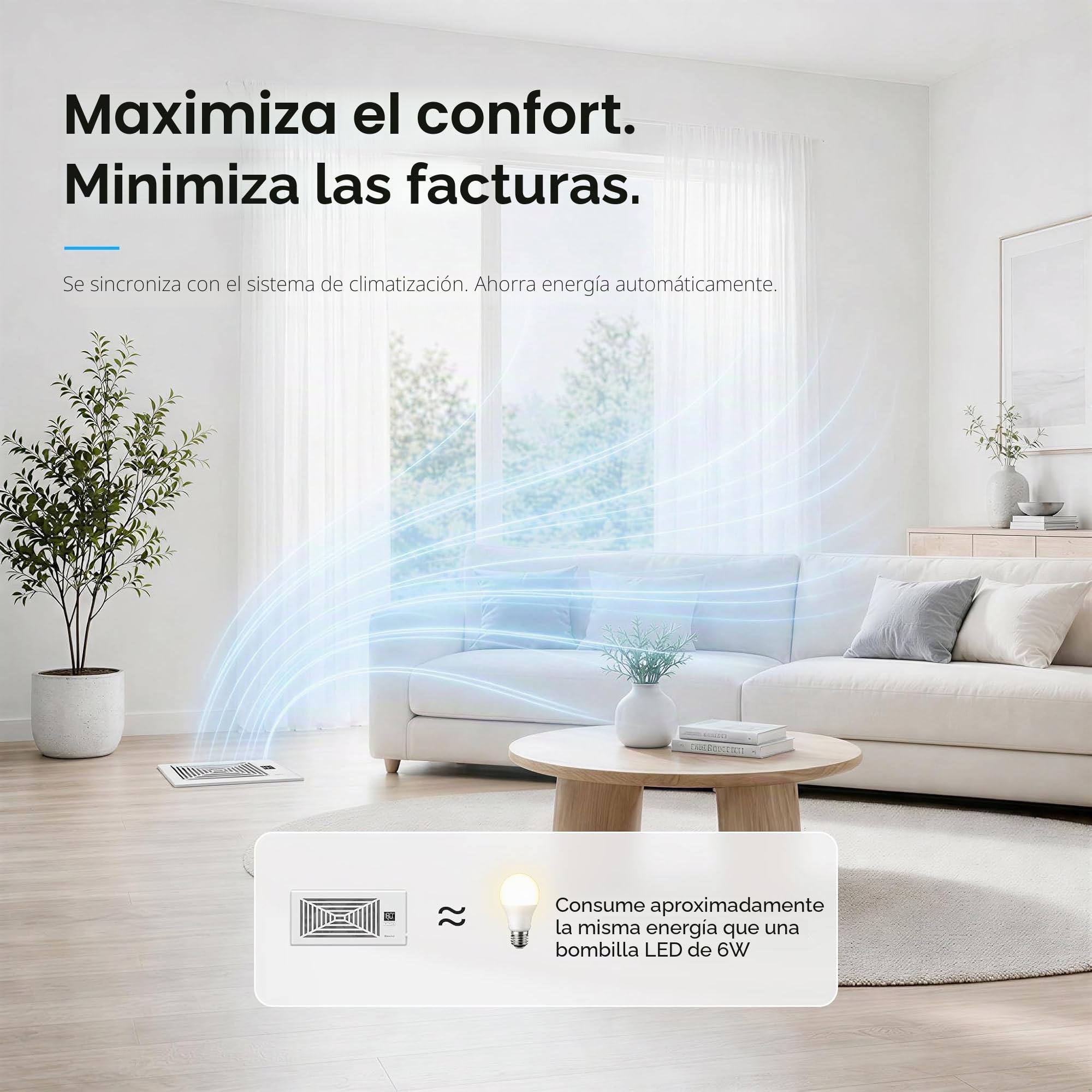 BIOWIND - Ventilador silencioso de registro con 10 velocidades para agujeros de registro de 4" x 10", ventilador inteligente de calefacción y enfriamiento para conductos de aire con control remoto y
