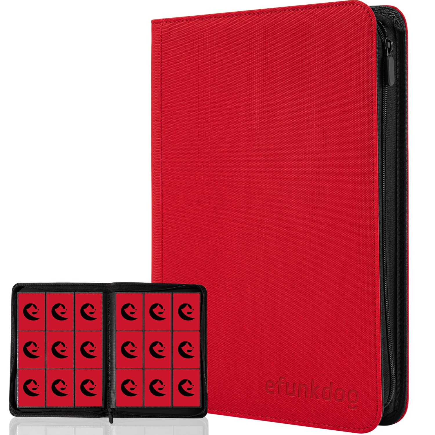 efunkdog Raccoglitore Carte, Album portacarte collezionabili 9 tasche Copertura in PU con cerniera, Capacità di 360 carte per TCG e carte sportive (Rosso)