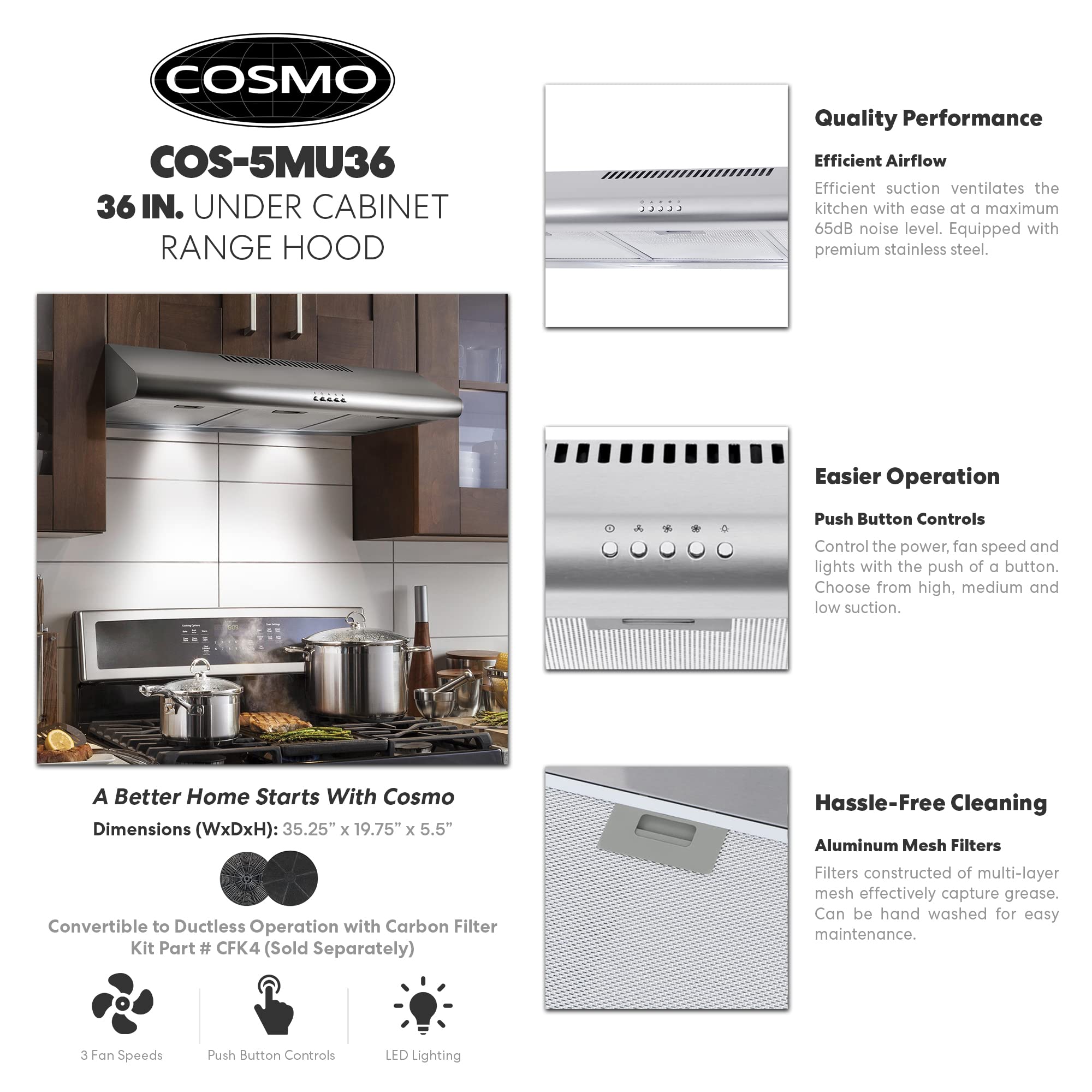 Buy COSMO COS5MU36 36 in. Under Range Hood Ductless