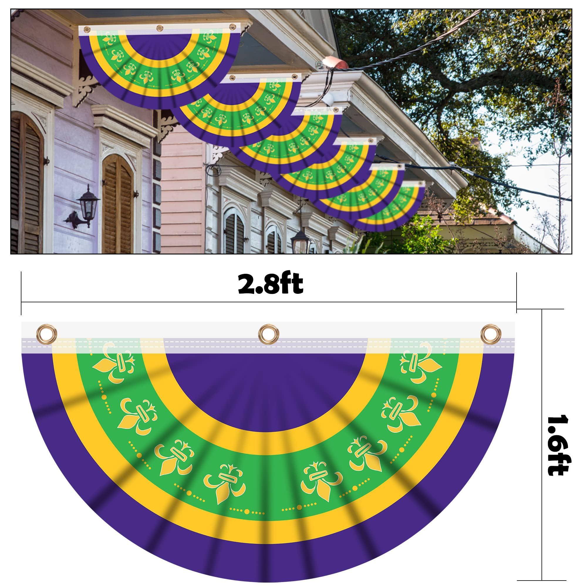 EBaokuup Chorągiewki Mardi Gras - 1,5 x 9 m Nowy Orlean Mardigras Mardi Gras poliestrowa flaga na wakacje na zewnątrz wisząca dekoracja (Mardi Gras chorągiewki - 6 szt.)