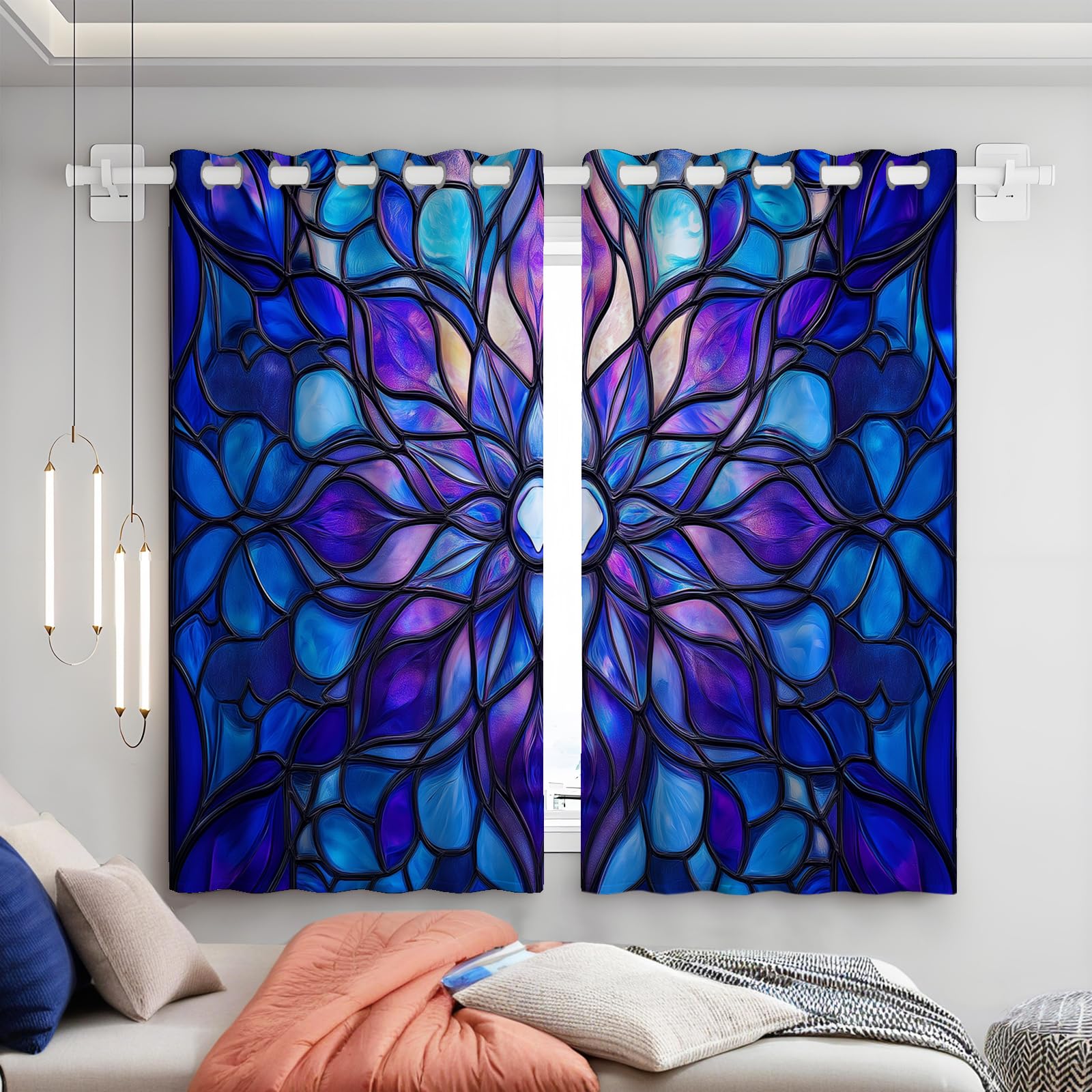 Rideau occultant floral 132x158 cm lot de 2 rideaux thermiques à oeillets