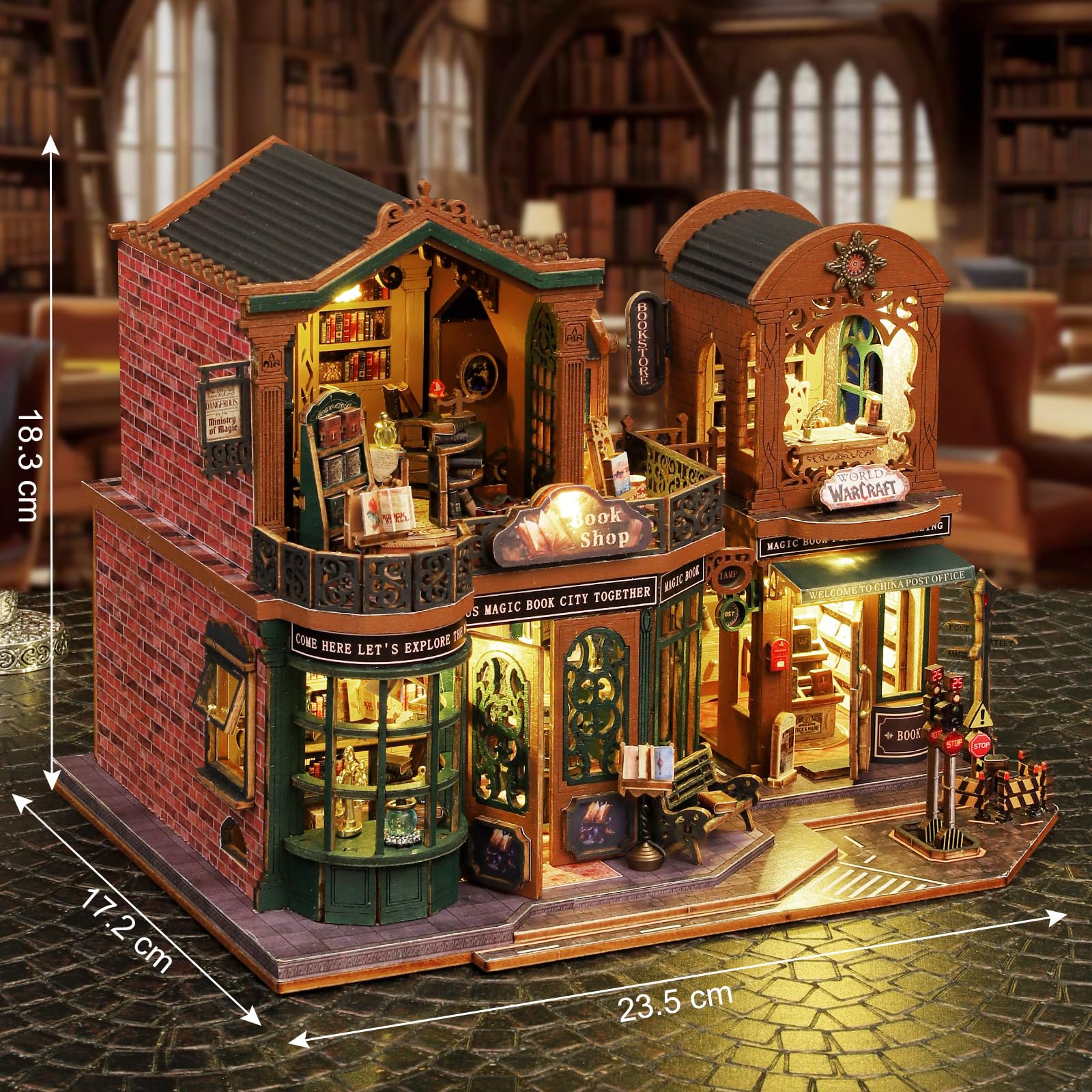 Cuteefun Miniatura Casa delle Bambole Kit, Dollhouse in Legno con LED, Kit Casa Minuscola per Adulti da Costruire, Regali Unici per Compleanni, Natale (Città Libro Crepuscolo)