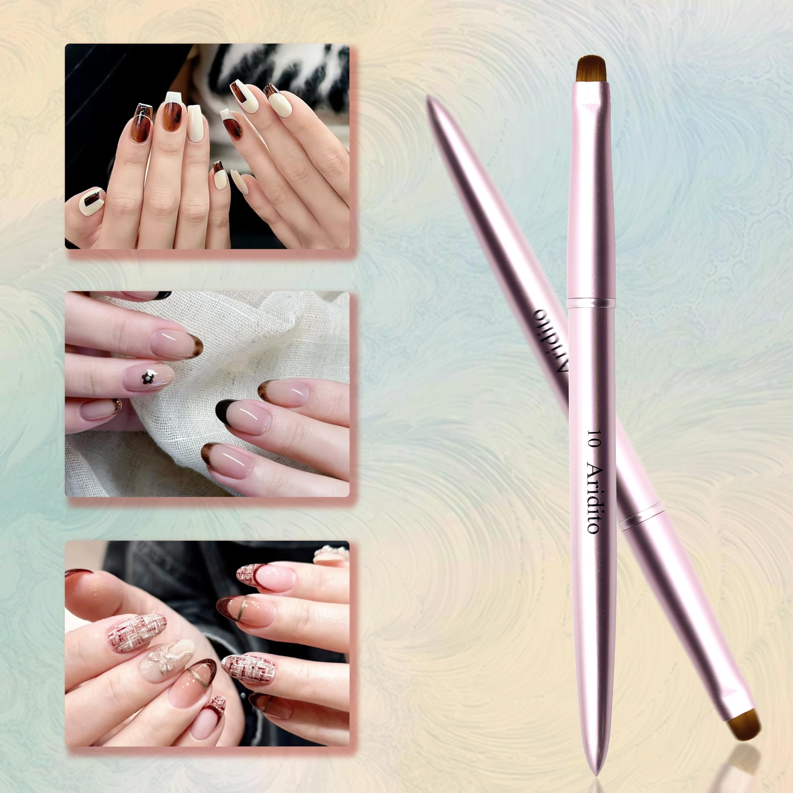 4 pennelli per unghie francesi in metallo rosa, pennello professionale a punta francese, spazzola per la pulizia delle unghie (#10, #12, #14, #16)