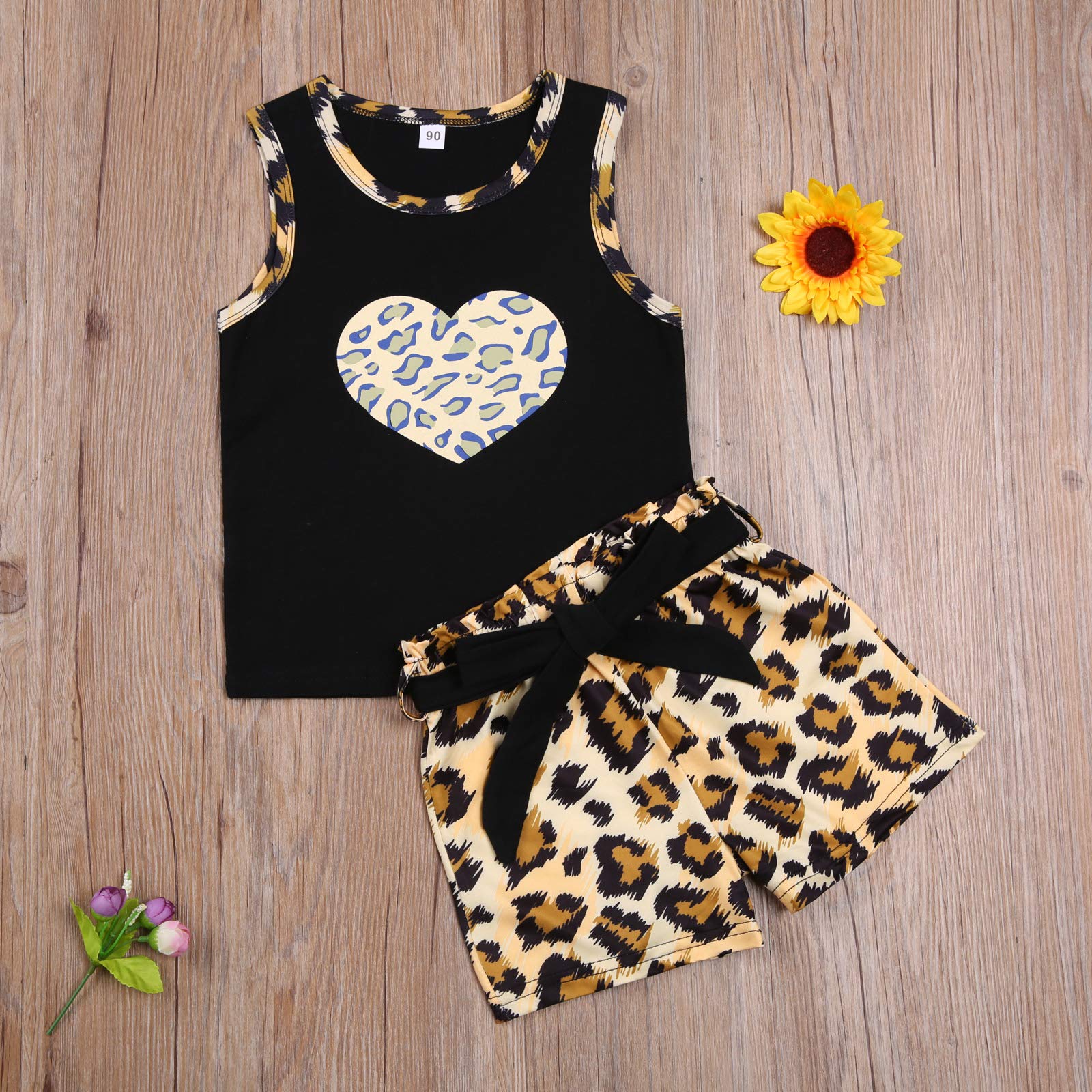 Toddler Gril Summer Clothes Sleeveless Tank Top Shirts+Leopard Shorts Pants 2 Pieces Kids Baby Girl Outfit (Black, 5-6 Years)