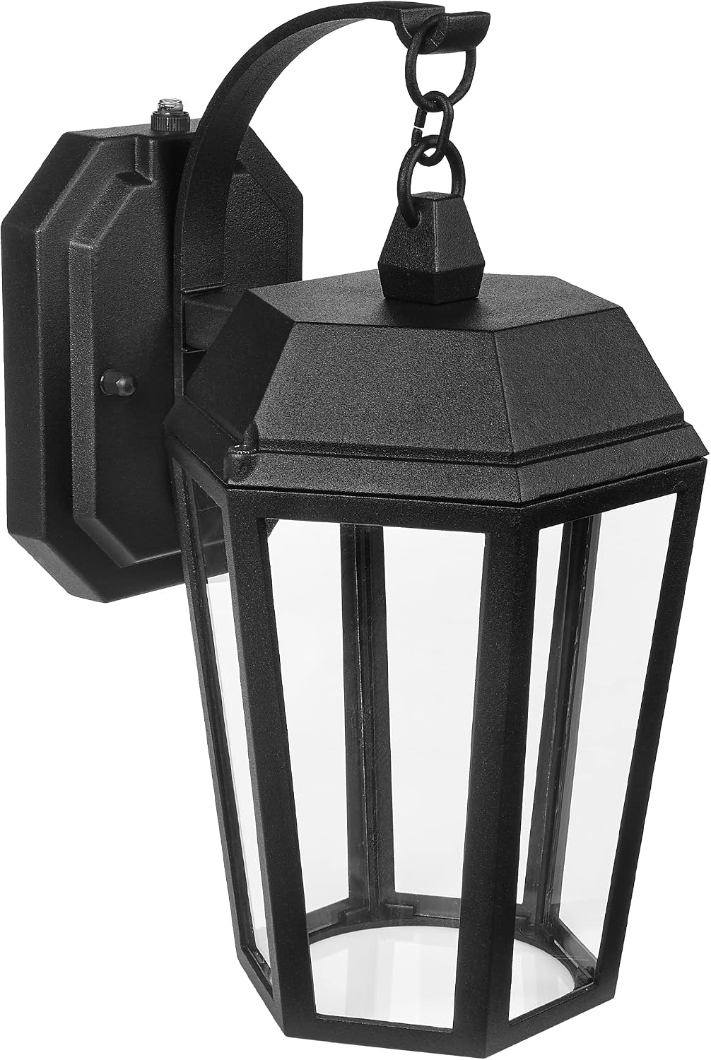 Maxxima LED Porch Lantern Outdoor Wall Light, Black w/ Clear Glass, Photocell Dusk to Dawn Sensor, 570 Lumens, 3000K Warm White