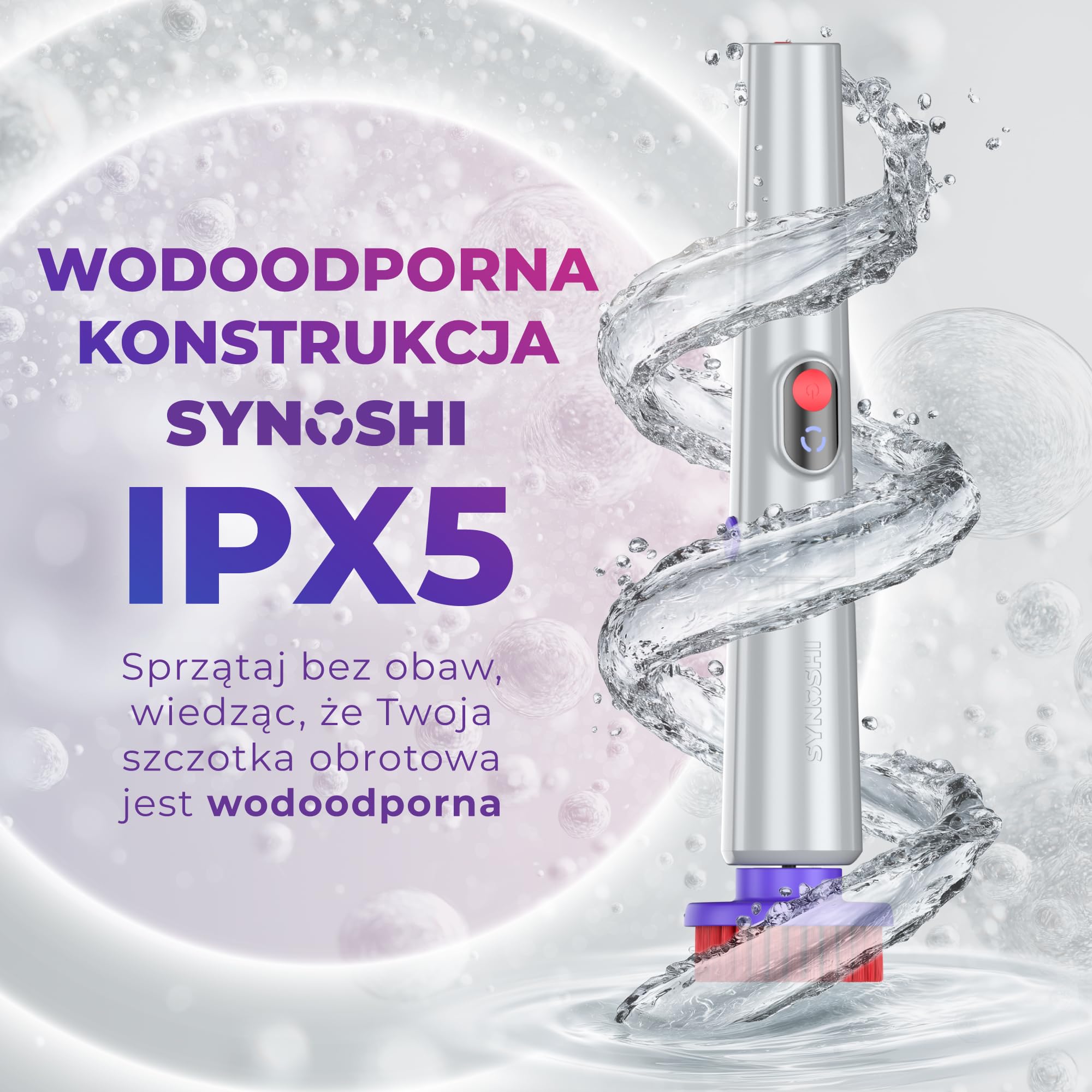 Synoshi Pro Elektryczna Szczotka Obrotowa Power Spin do Domu | Wodoodporna, wysokowydajny silnik. Do łazienki, grilla i mebli ogrodowych.