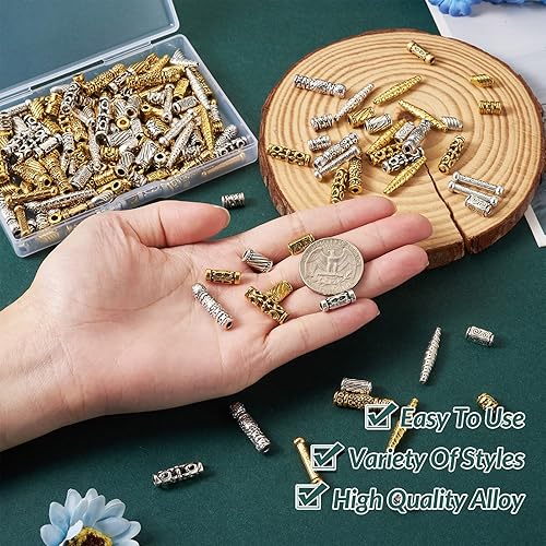 Miniatura 2 de Magibeads 200 cuentas espaciadoras tibetanas de aleación, 20 estilos surtidos de tubos de columna, cuentas de barril retro occidentales, cuentas
