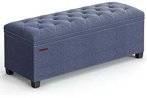 SONGMICS Storage Ottoman Bench with Legs, Light Denim Blue