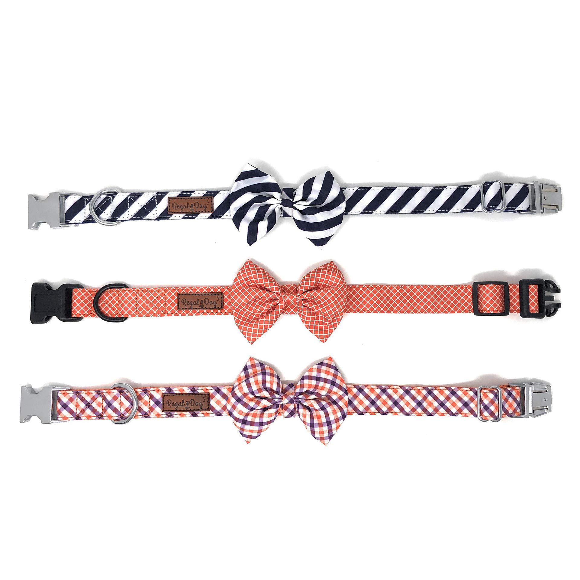 Regal Dog Products Cool Bowtie Collar | Custom fit for XS, Small, Medium, Large Dog, Cat, & Puppy | Fun Birthday Idea - Tux Dog | Multiple Colors | Medium (12 to 18 inches), Purple/Orange/White Plaid