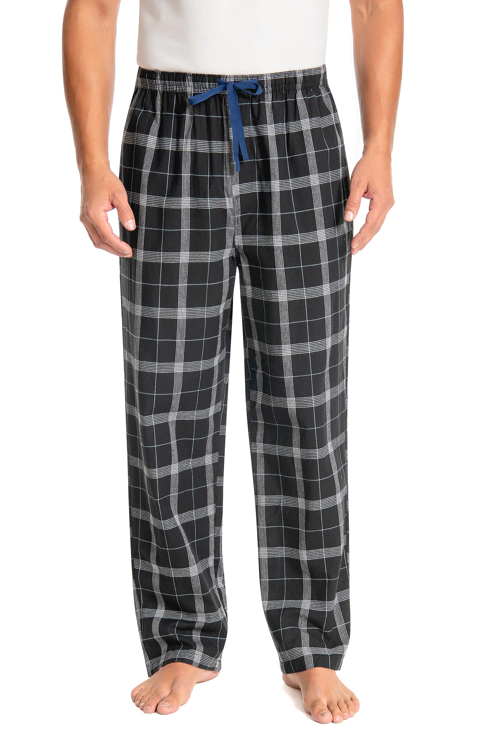 Jveyvth Herren 100% Baumwolle Pyjamahose, Gewebte kariert Schlafhose Loungewear Pyjama Hose mit Taschen