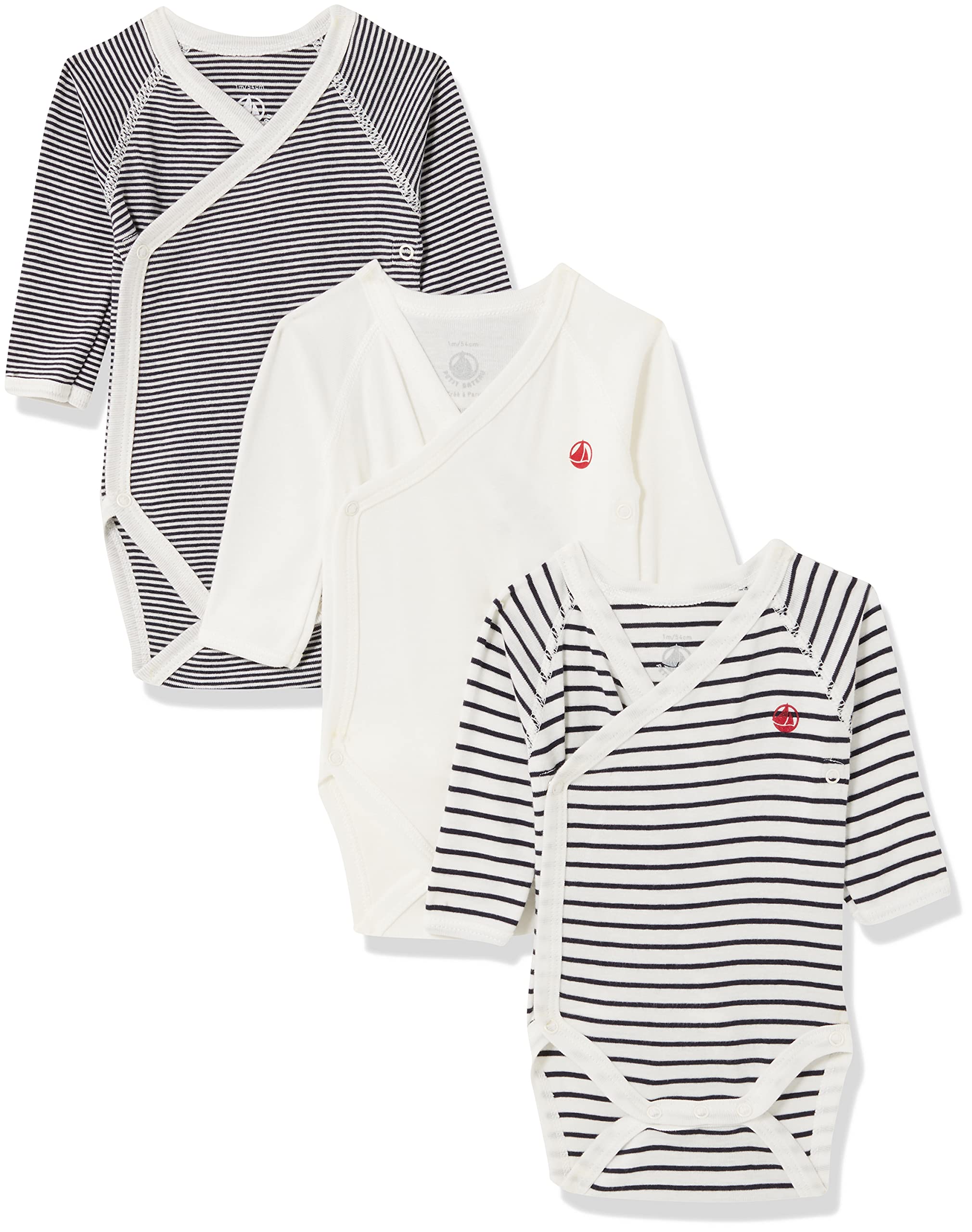 Petit Bateau 54219 unisex-baby bodysuit (3-Pack), white and blue