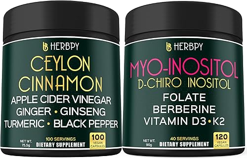 Paquete de suplementos de canela de Ceilán 6 en 1 de primera calidad, 100 unidades y suplemento de mio-inositol 6 en 1 y D-Chiro inositol para