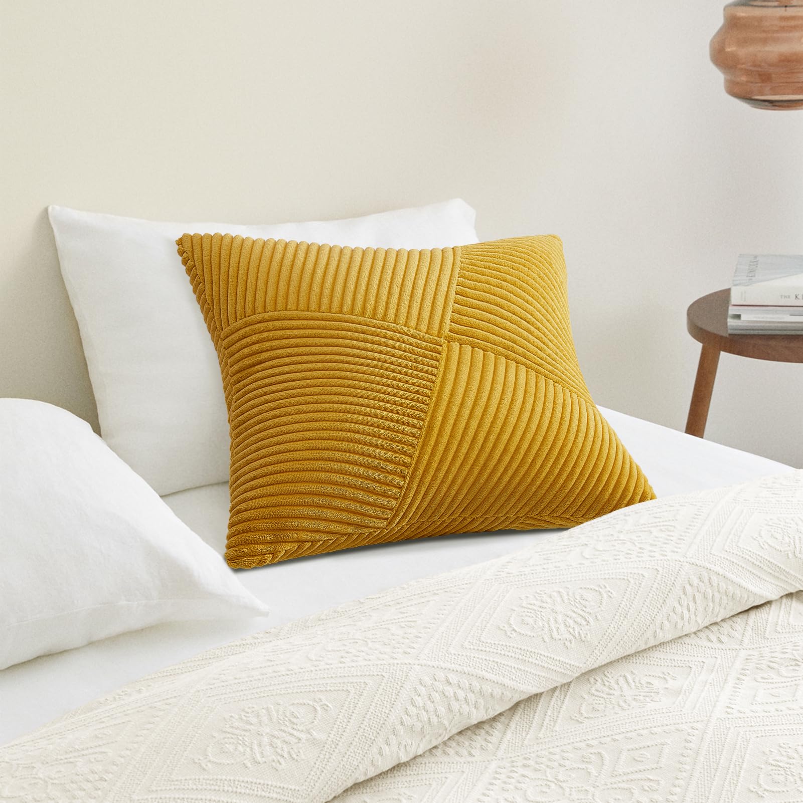 JELLYMONI Corduroy Striped Pillow Covers - 2 Pack Yellow Boho 12x20 Inch, Farmhouse Decor