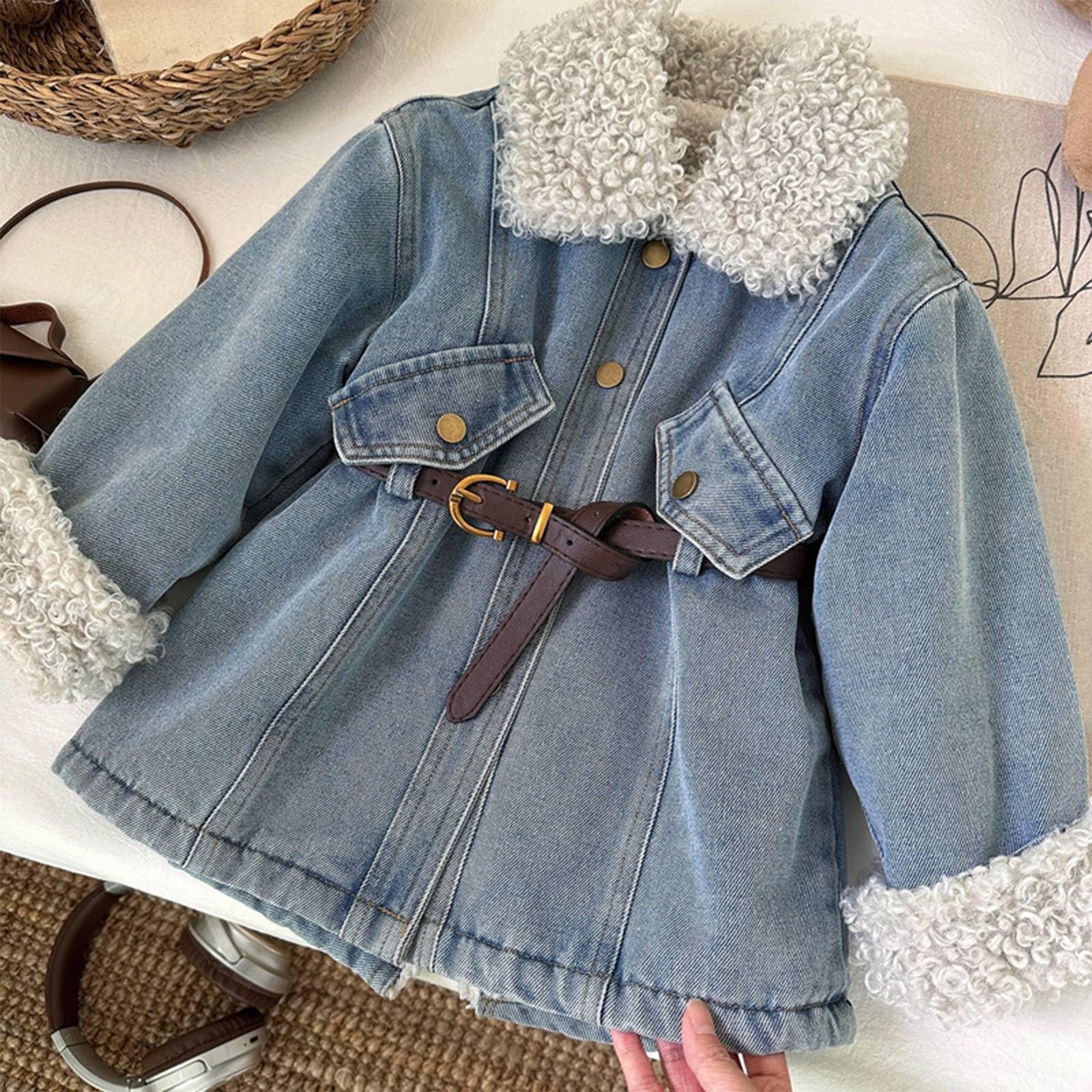 Genérico Chaqueta Negra Niña - Chaqueta Vaquera Infantil con Forro Polar Abrigo Largo Cálido Invierno Niñas Moda Confortable Ropa 2 A 8 Años