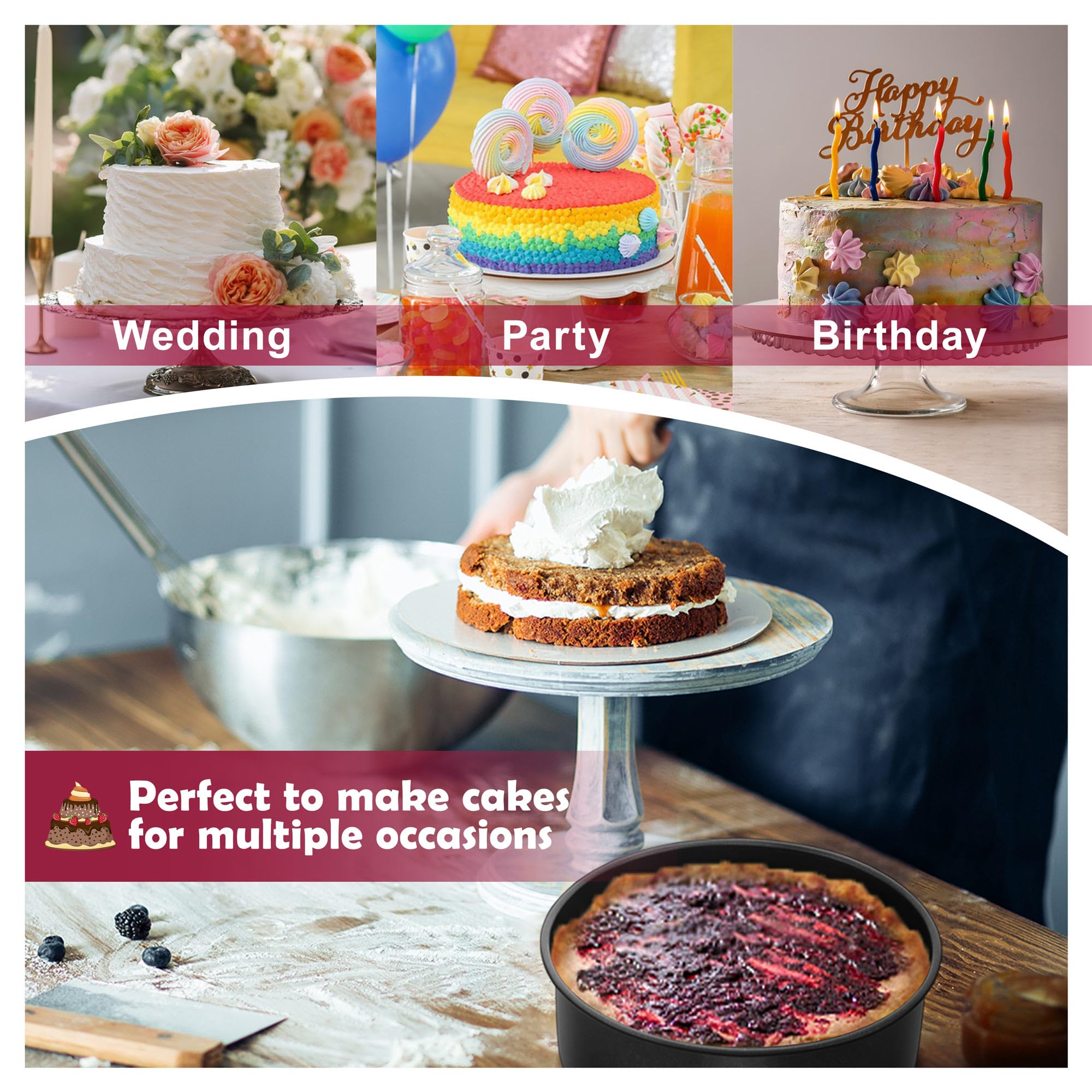 E-far Juego de 3 moldes para tartas de 8 pulgadas, antiadherentes, redondos, para hornear, núcleo de acero inoxidable y revestimiento no tóxico, 2 pulgadas de profundidad (negro)