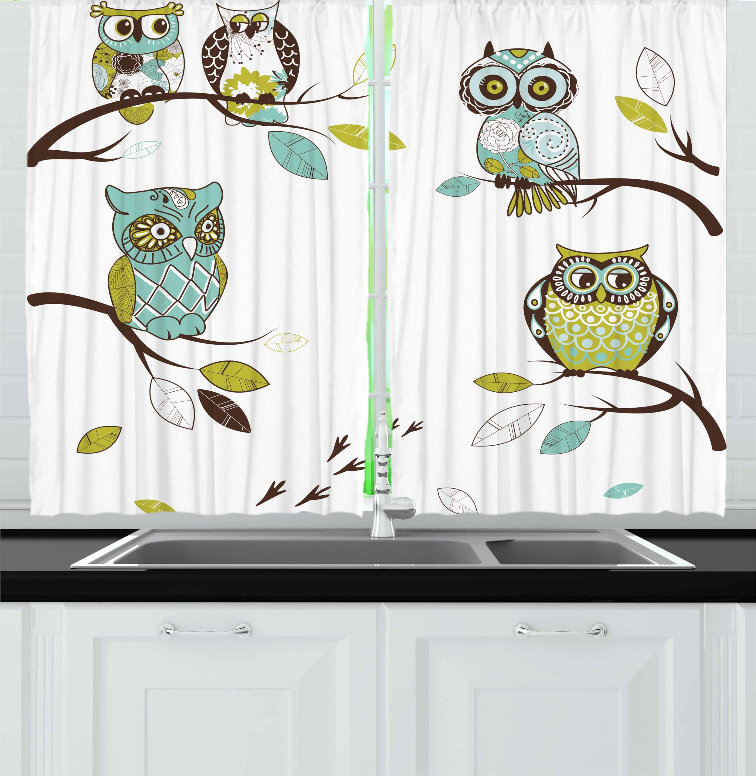 Owl Kitchen Curtains White Polyester Owl Curtain With Leave Kitchen