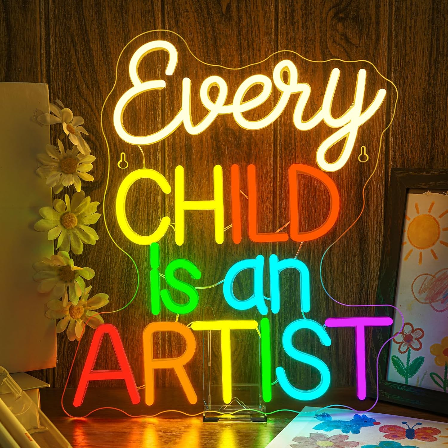 Classroom Lights Sign Every Child is an Artist Neon Sign Dimmable LED Lights Up Library Reading Neon Signs for Wall Decor in Art Classroom Reading Corner LED Books Decor Gifts for Teachers