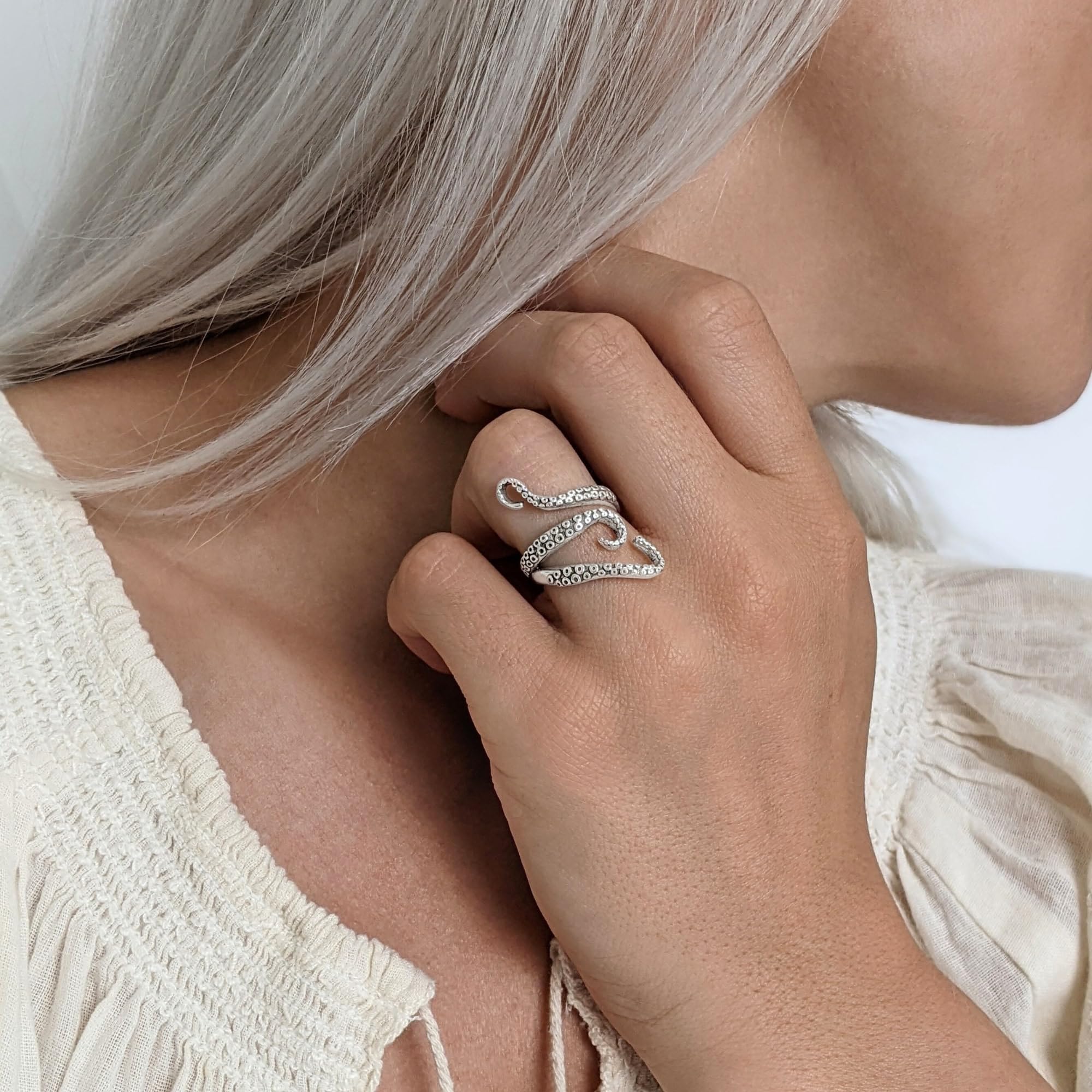 81stgeneration Anillo Envolvente Plata de Ley Brazos Patas Pulpo | Joyería Verano Llamativa | Diseño Medio Dedo Ocean Kraken | Anillo Náutico Playa Pulgar | Anillos Bohemios Anchos Adolescentes
