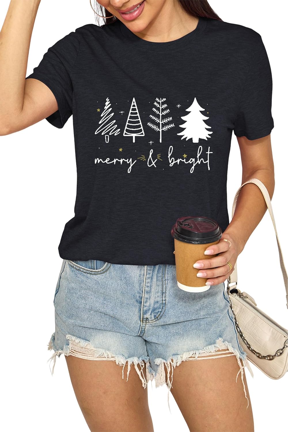 Merry Christmas Shirts for Women Funny T-Shirts for Women Crew Neck Short Sleeve Multiple Graphic Tee Tops - Image 2