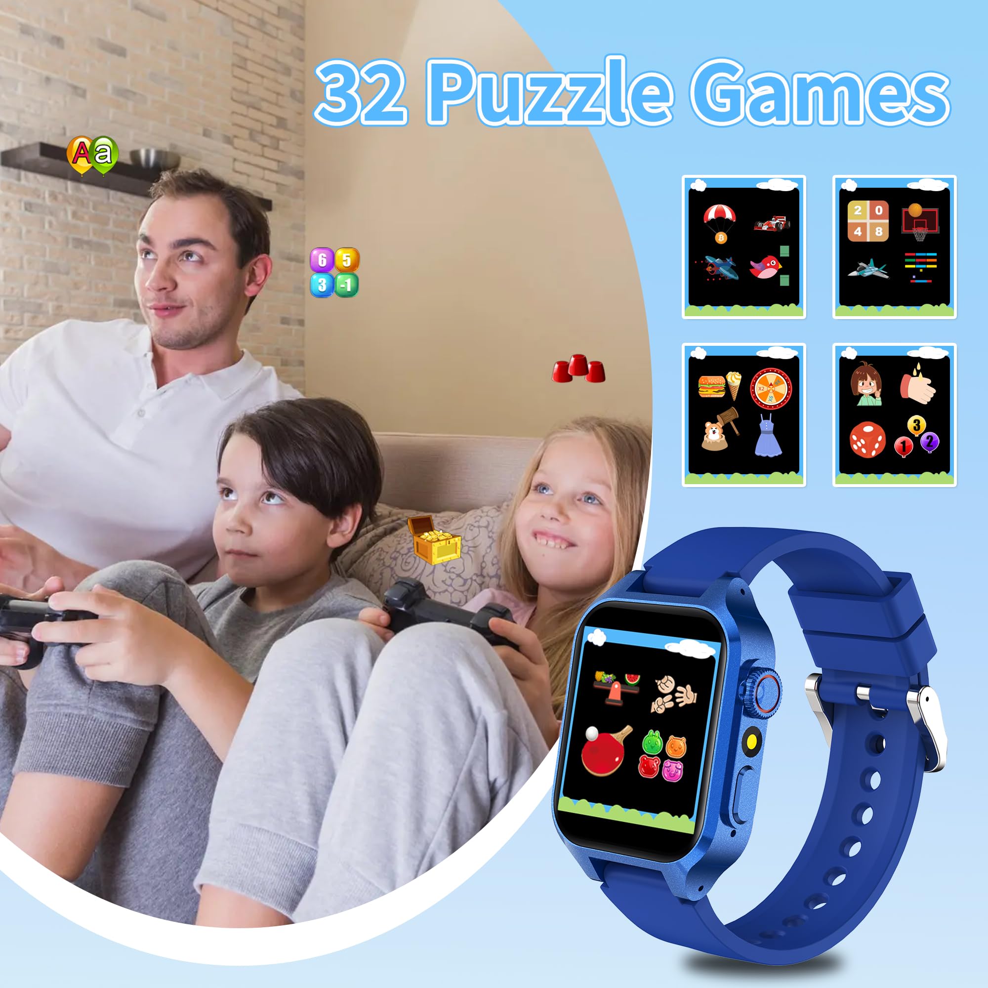 32 Giochi Smartwatch Bambini,smartwatch bambina con 22 Sfondi animati, Fotocamera,3 Modalità Sportive,Sveglia, Audiobook,Imparare la carta, Musica,Contapassi,registratore, Regali per ragazze e ragazzi