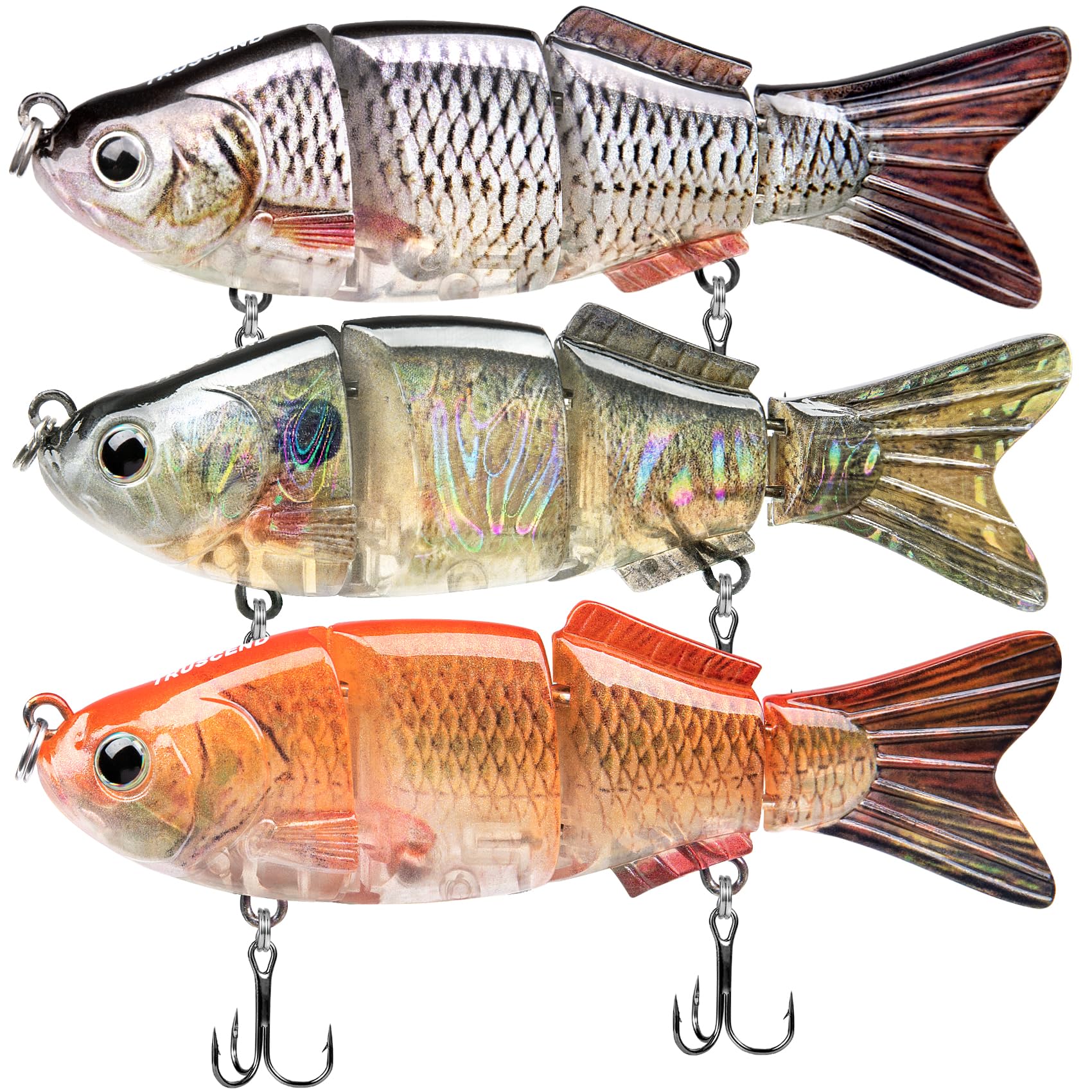 TRUSCEND Swimmax Easy Catch Fishing Lures with BKK Hooks, Wiggling, Vibrating, Rattling and Gurgling for More Bite, Heavy-Duty Dyneema Fiber Jointed Swimbaits for Bass, Trout, Walleye, Crappie, Pike