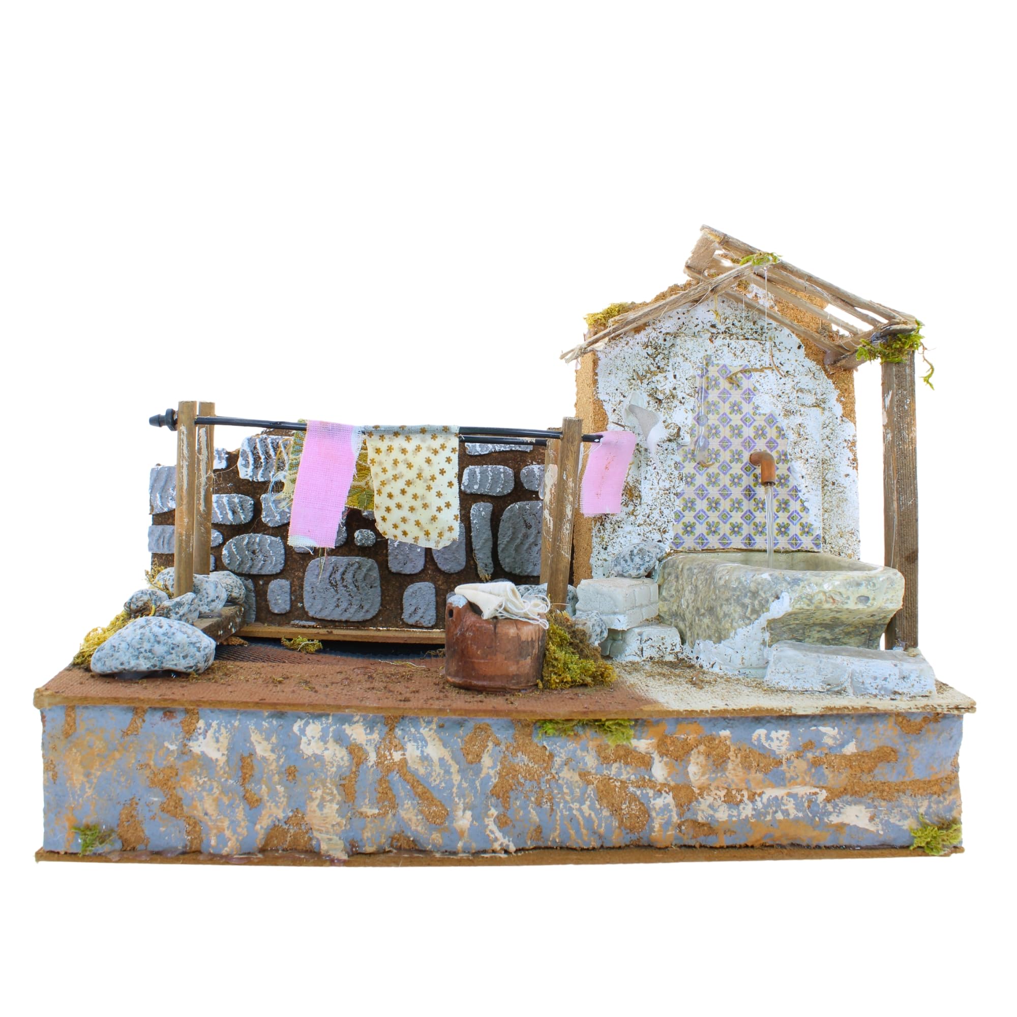 Moranduzzo Fontana Lavatoio con Pompa 33x18x25 cm – Con Ricircolo Acqua e Panni Gocciolanti, in Stile Rustico per Presepe da 10 cm – Made in Italy, Prodotto Ufficiale, Made in Italy