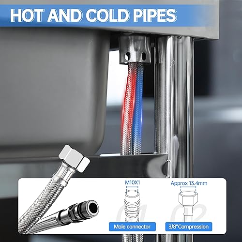 Miniatura 5 de Fregadero de acero inoxidable con tubo de agua fría y caliente, fregadero de cocina independiente de un solo tazón con estantes de almacenamiento