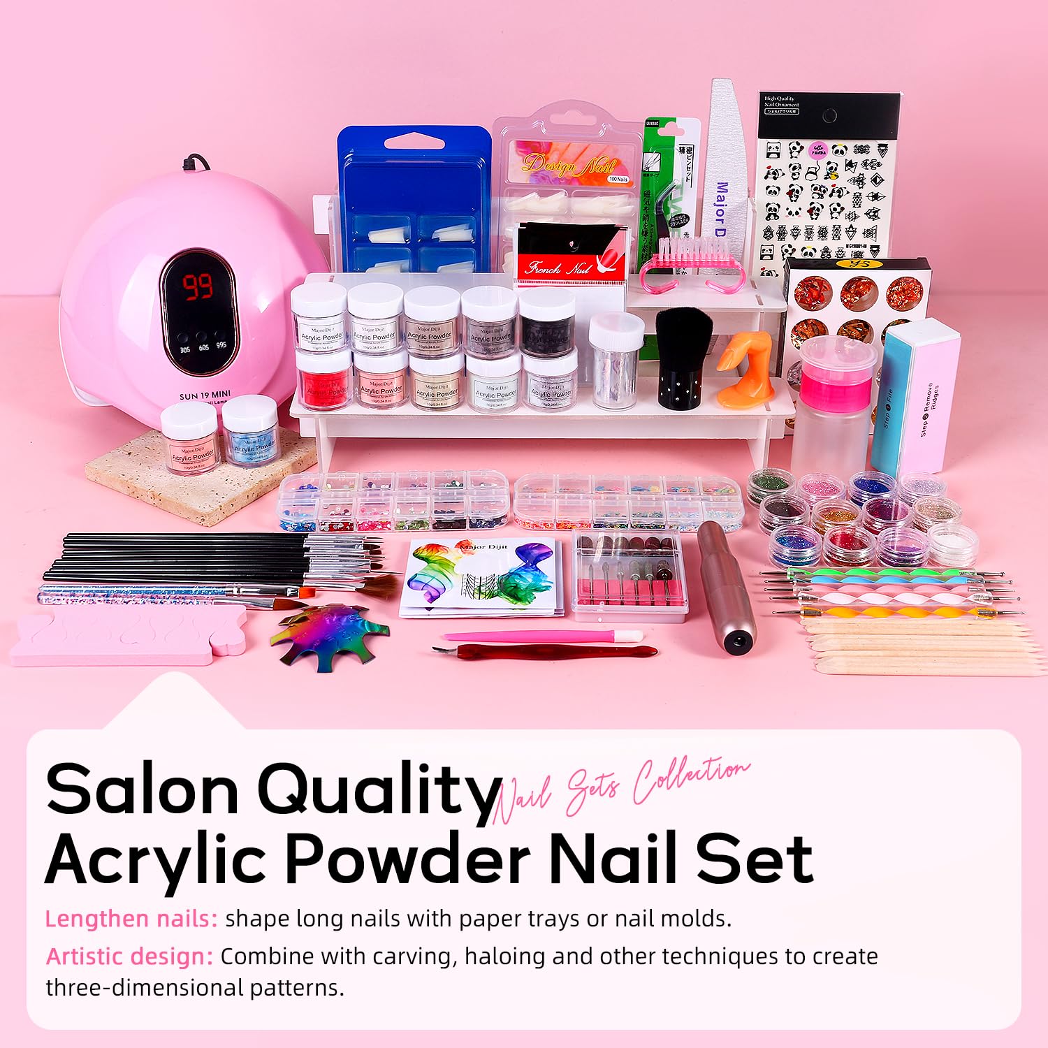 DouborQ Kit d'ongles en acrylique avec perceuse à ongles électrique en forme de U V - Kit de démarrage pour nail art - Fournitures pour débutants avec tout (MT20-7)